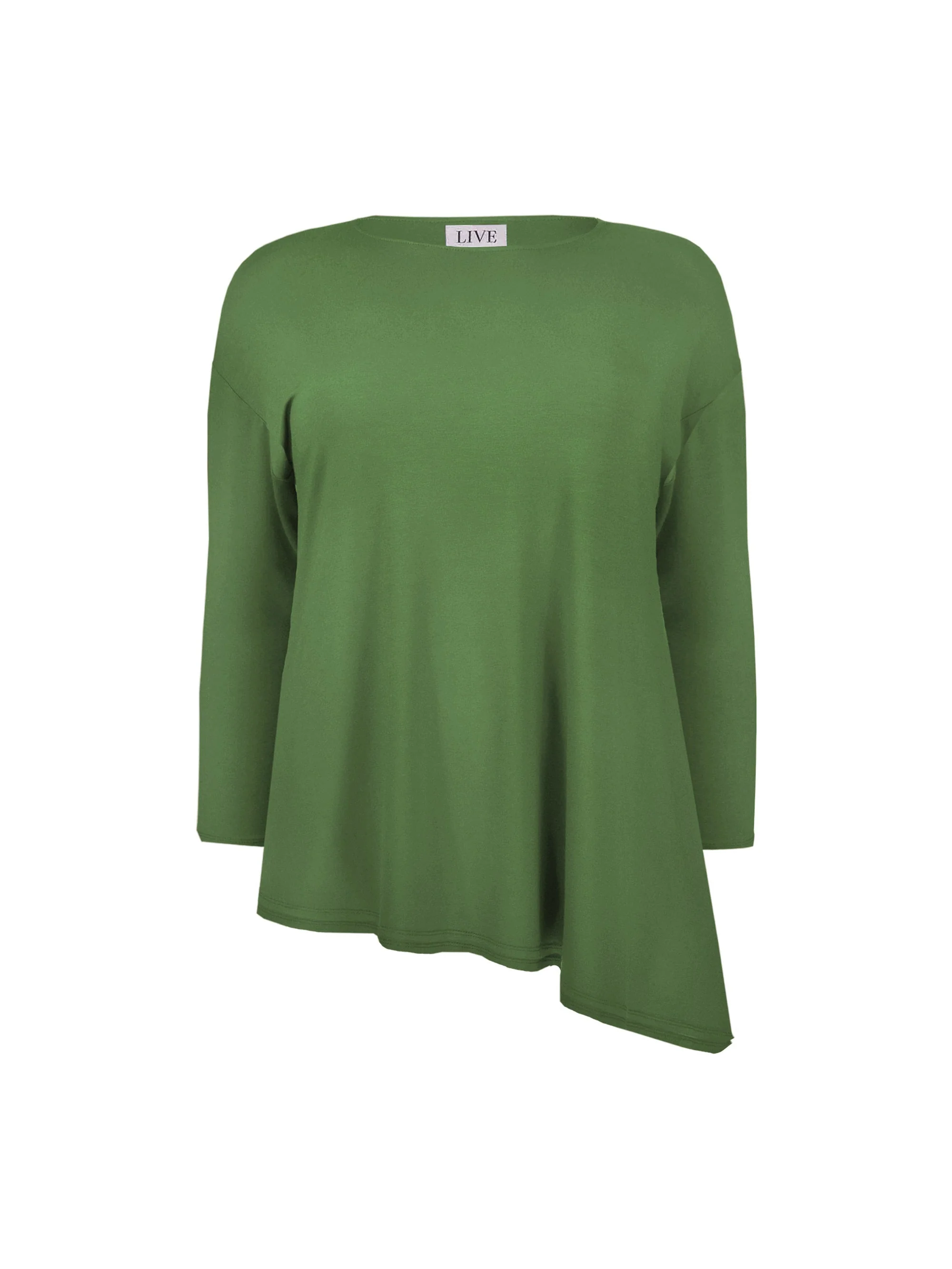 Khaki Jersey Asymmetric Long Sleeve Top - Image 3
