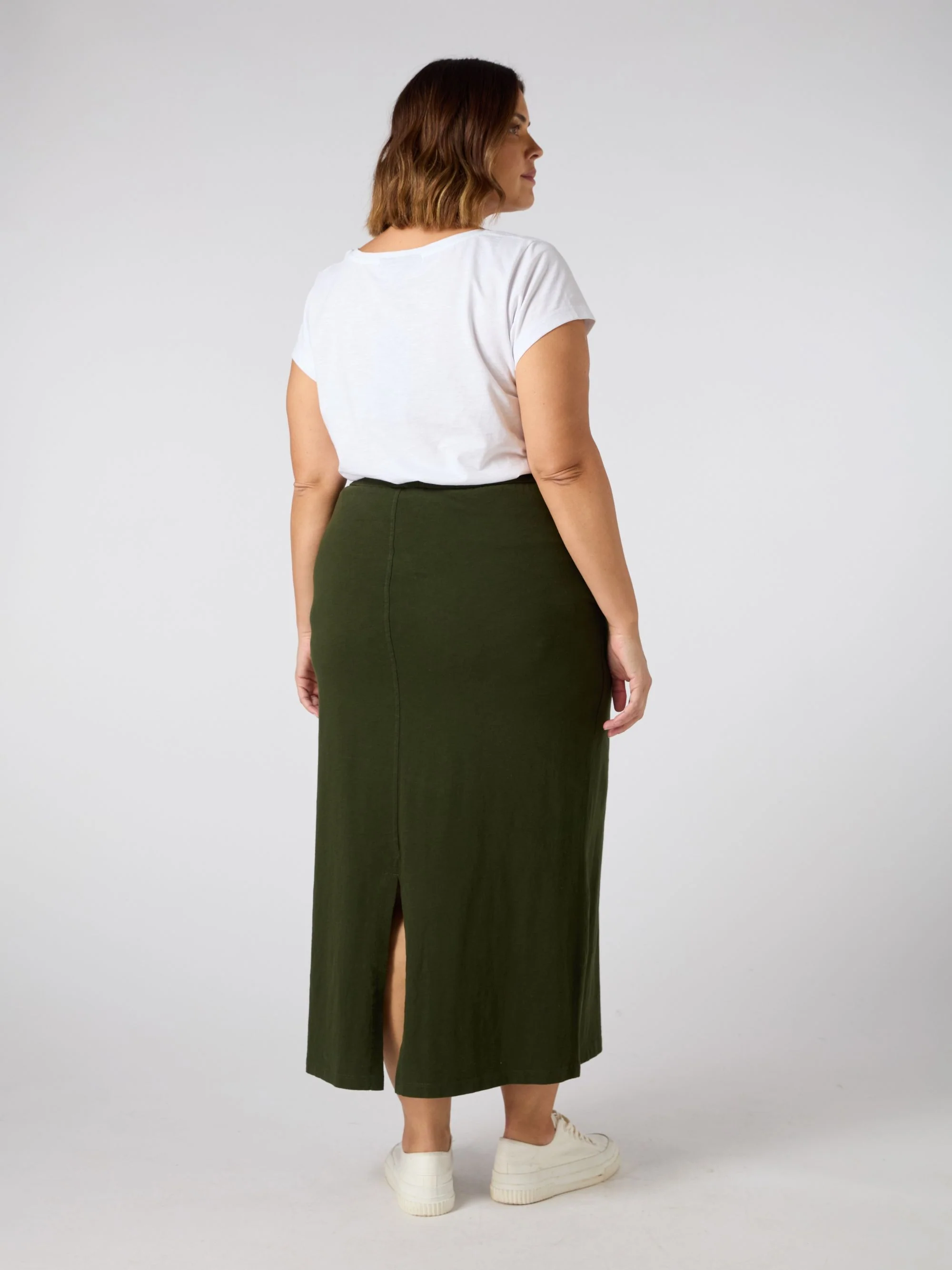 Khaki Jersey Midi Skirt - Image 3