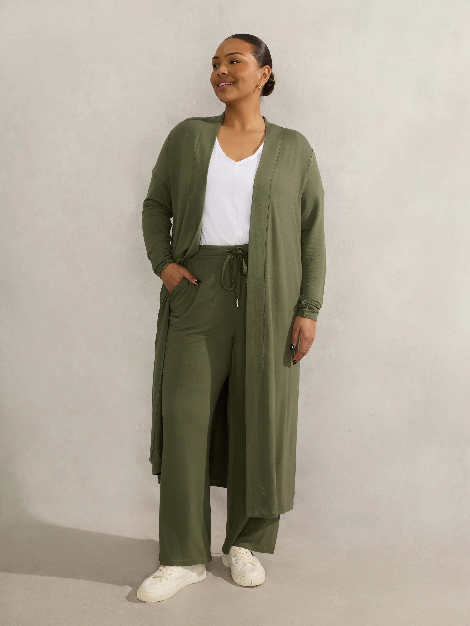 Khaki Lightweight Supersoft Maxi Cardigan - Image 3