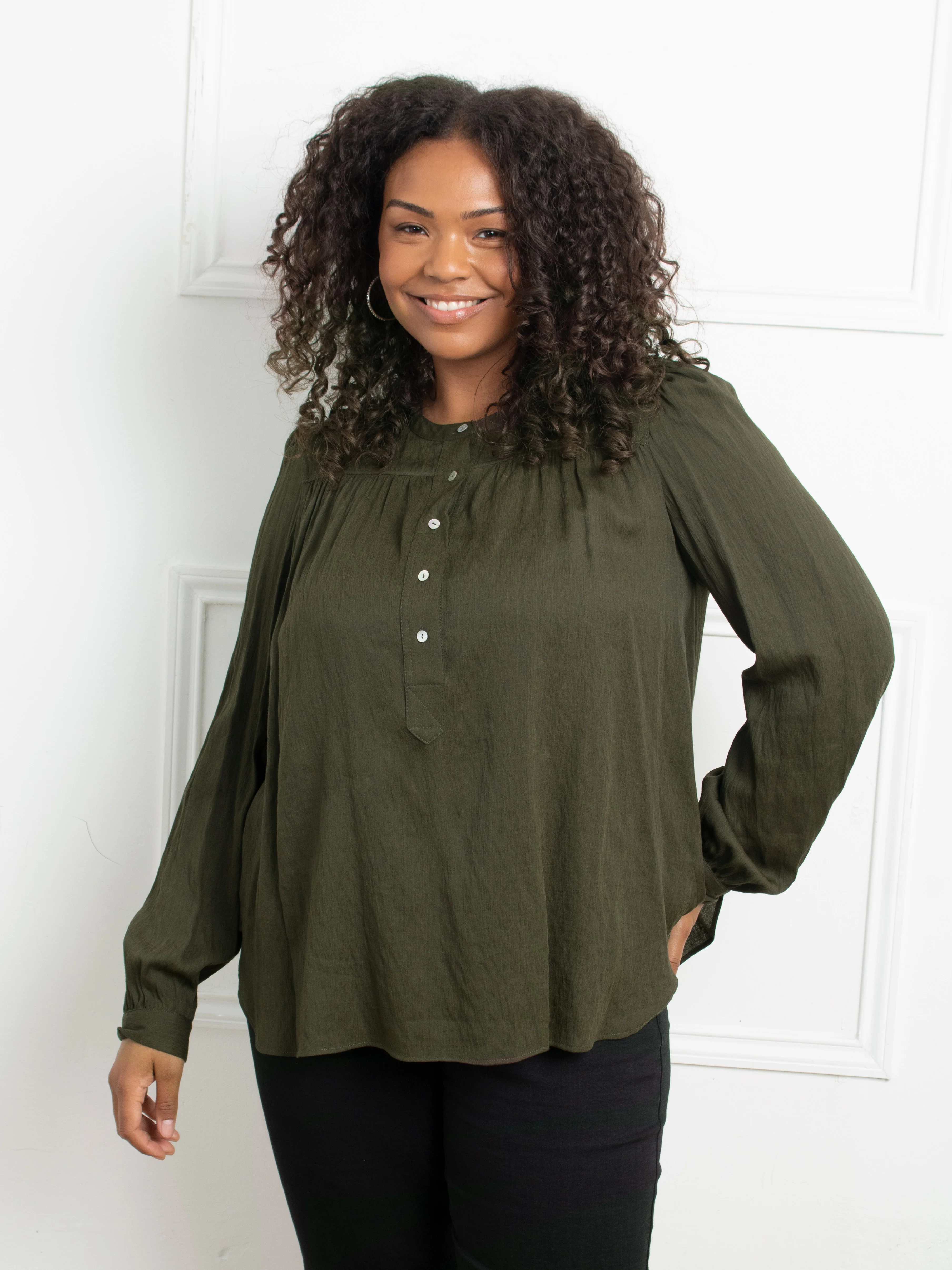 Khaki Nehru Collar Blouse - Image 2