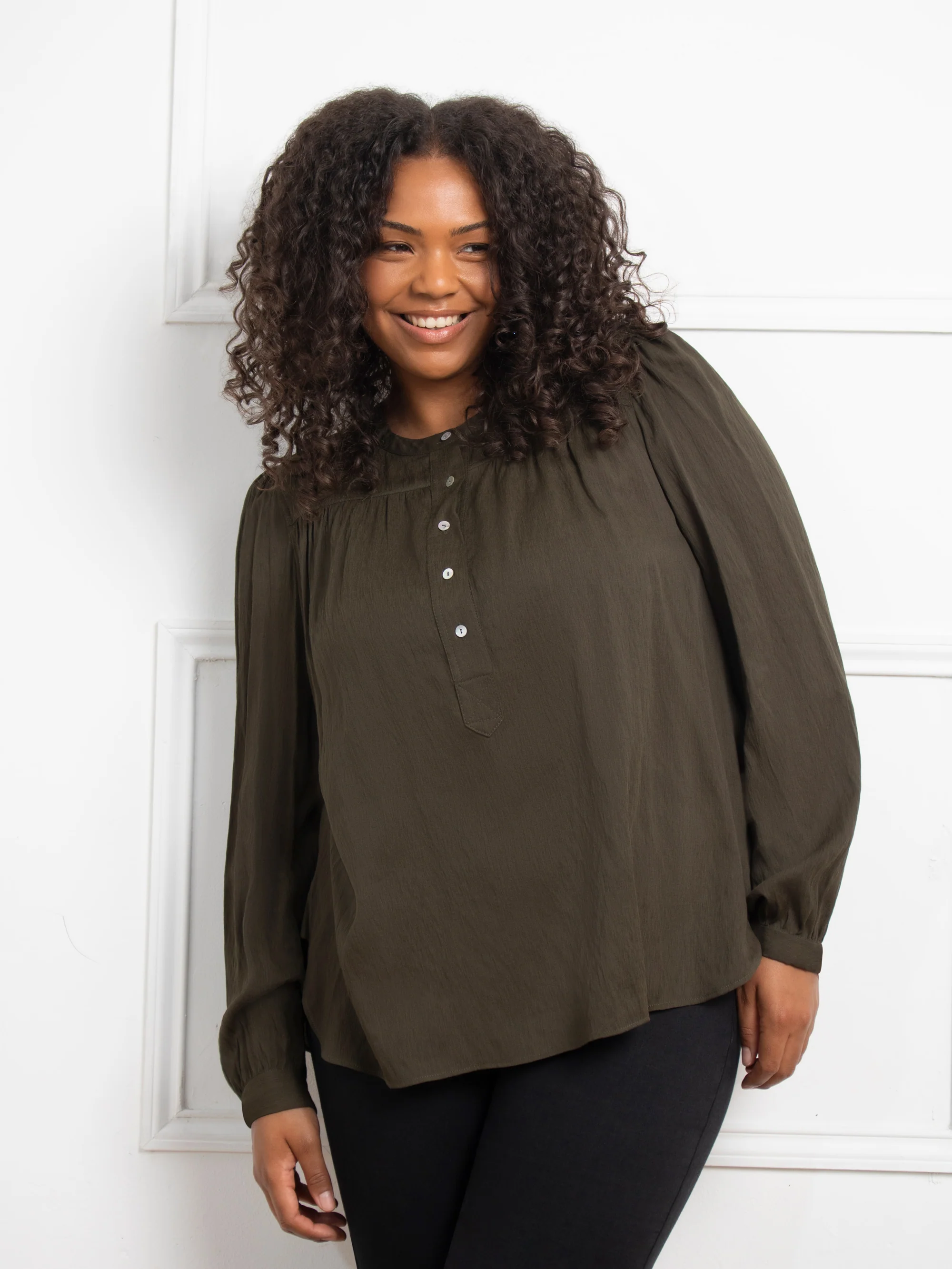 Khaki Nehru Collar Blouse - Image 3
