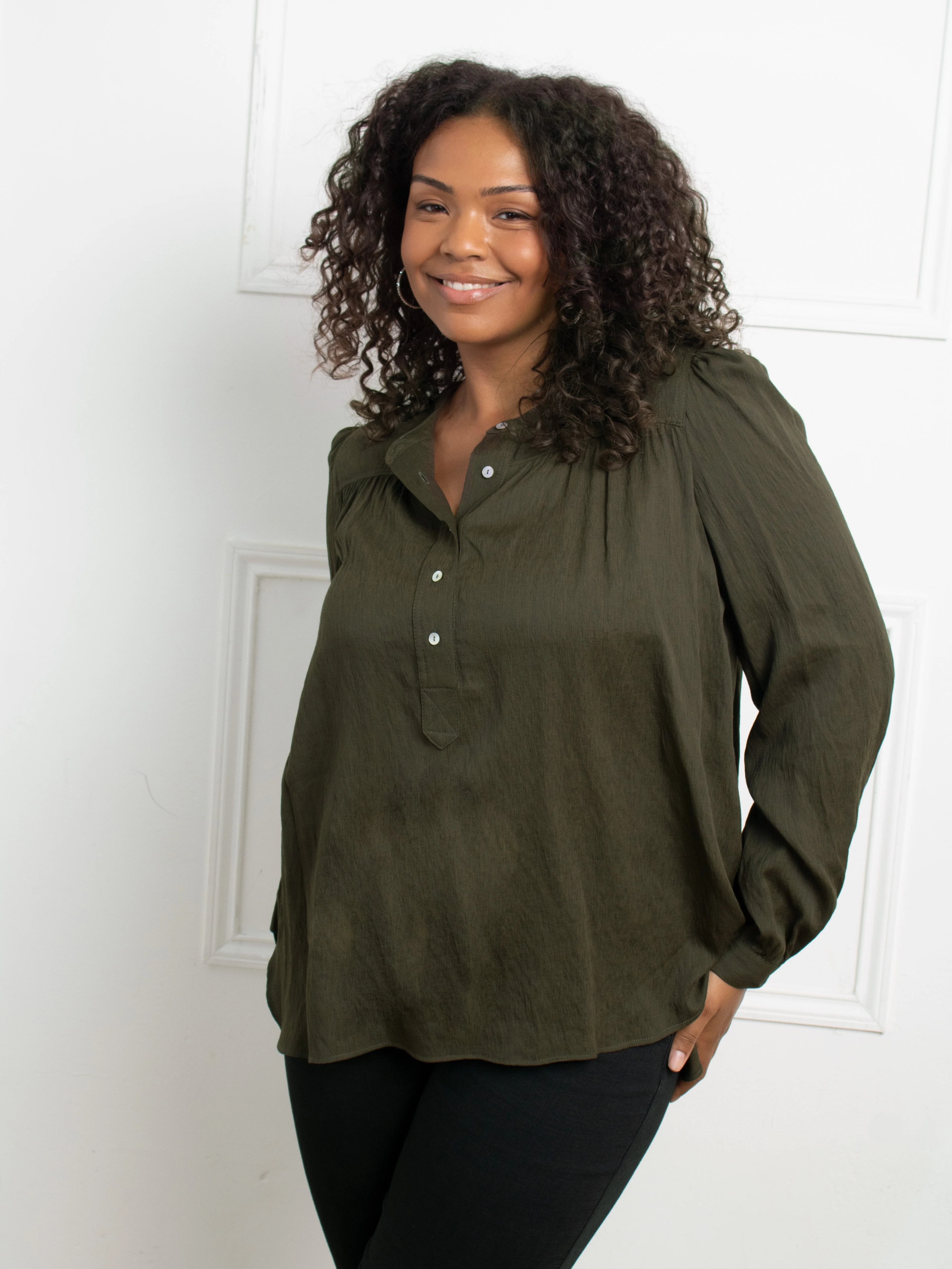 Khaki Nehru Collar Blouse - Image 5