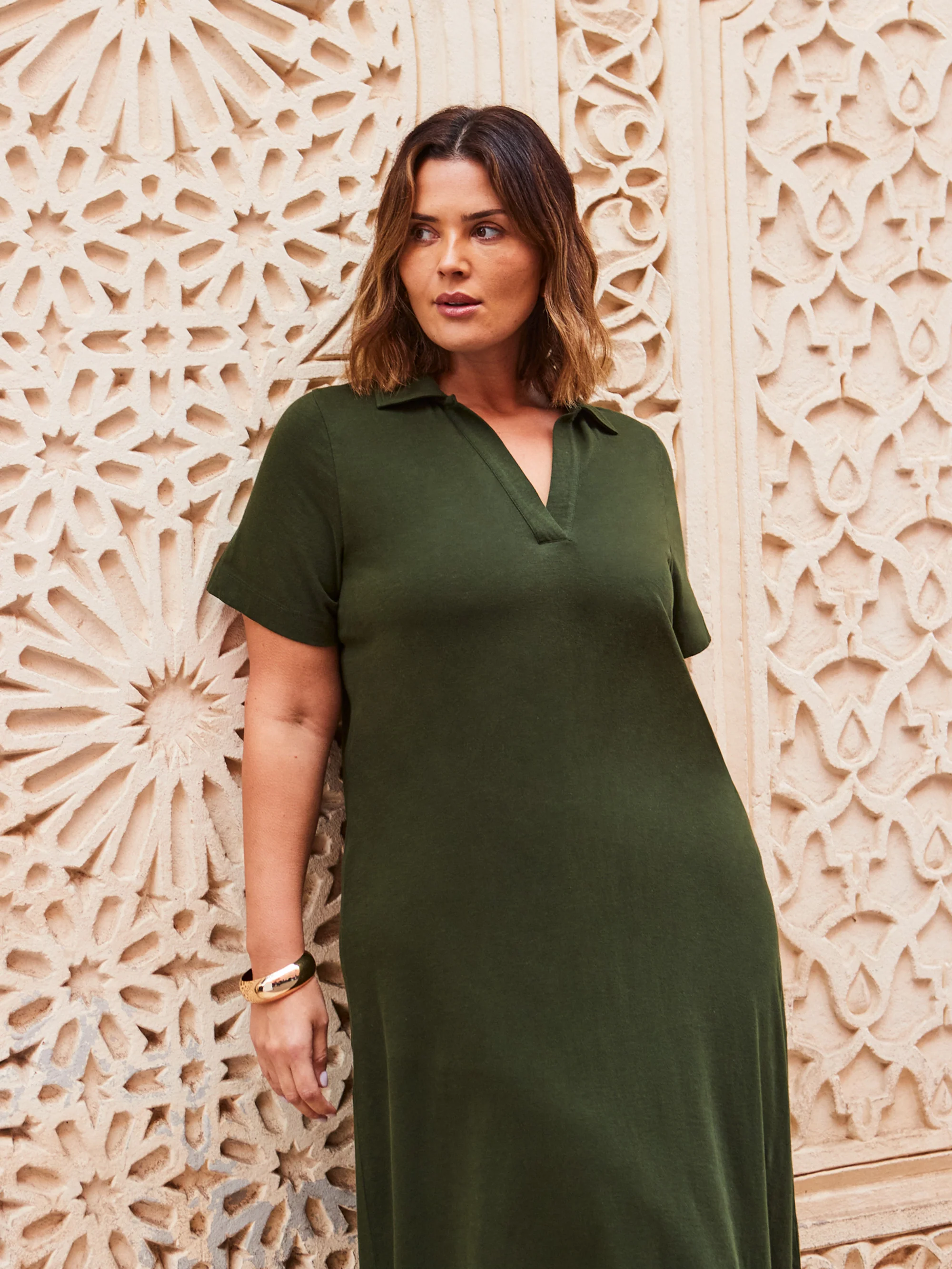 Khaki Polo Neck Dress - Image 2