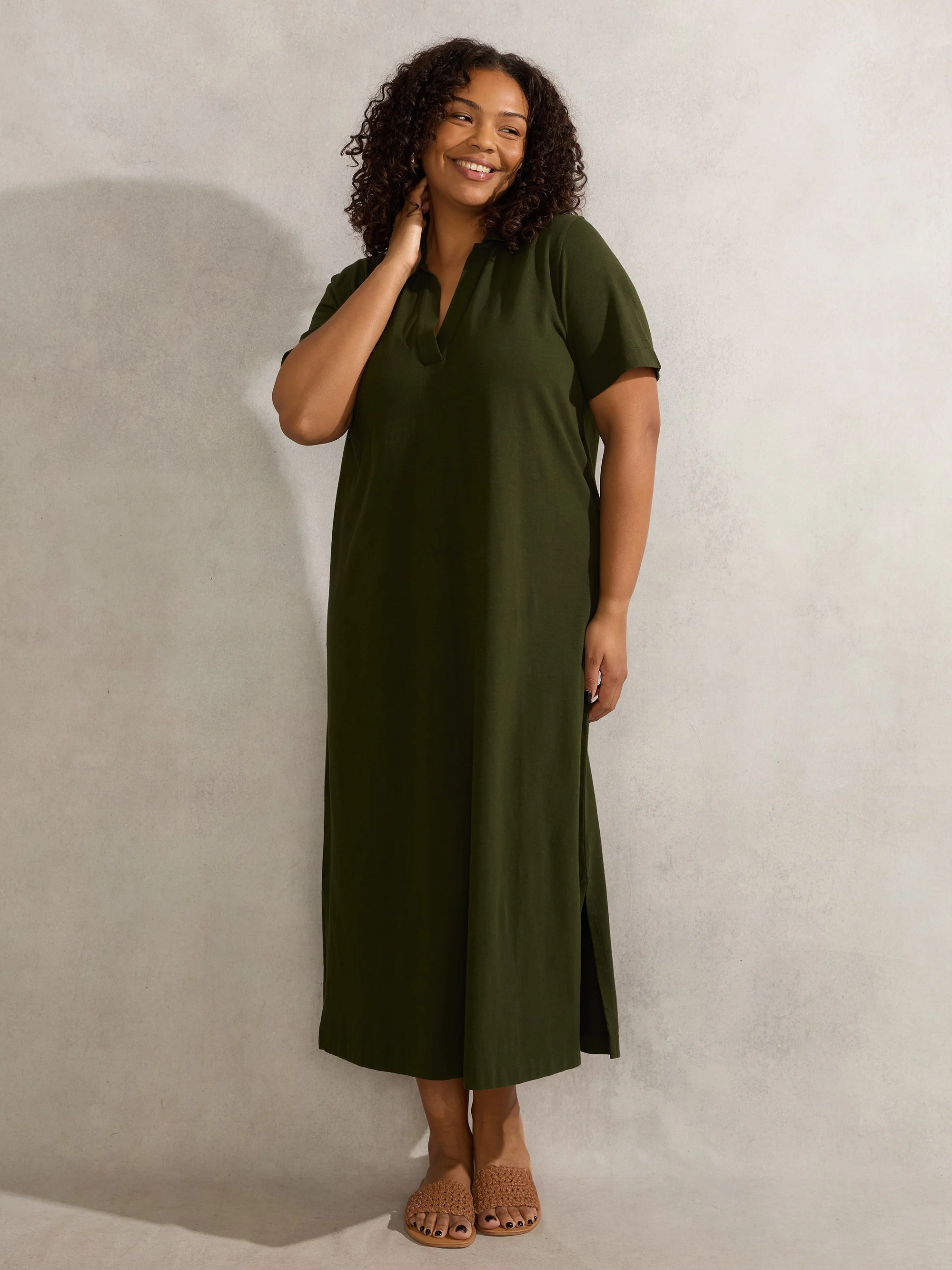 Khaki Polo Neck Dress - Image 3