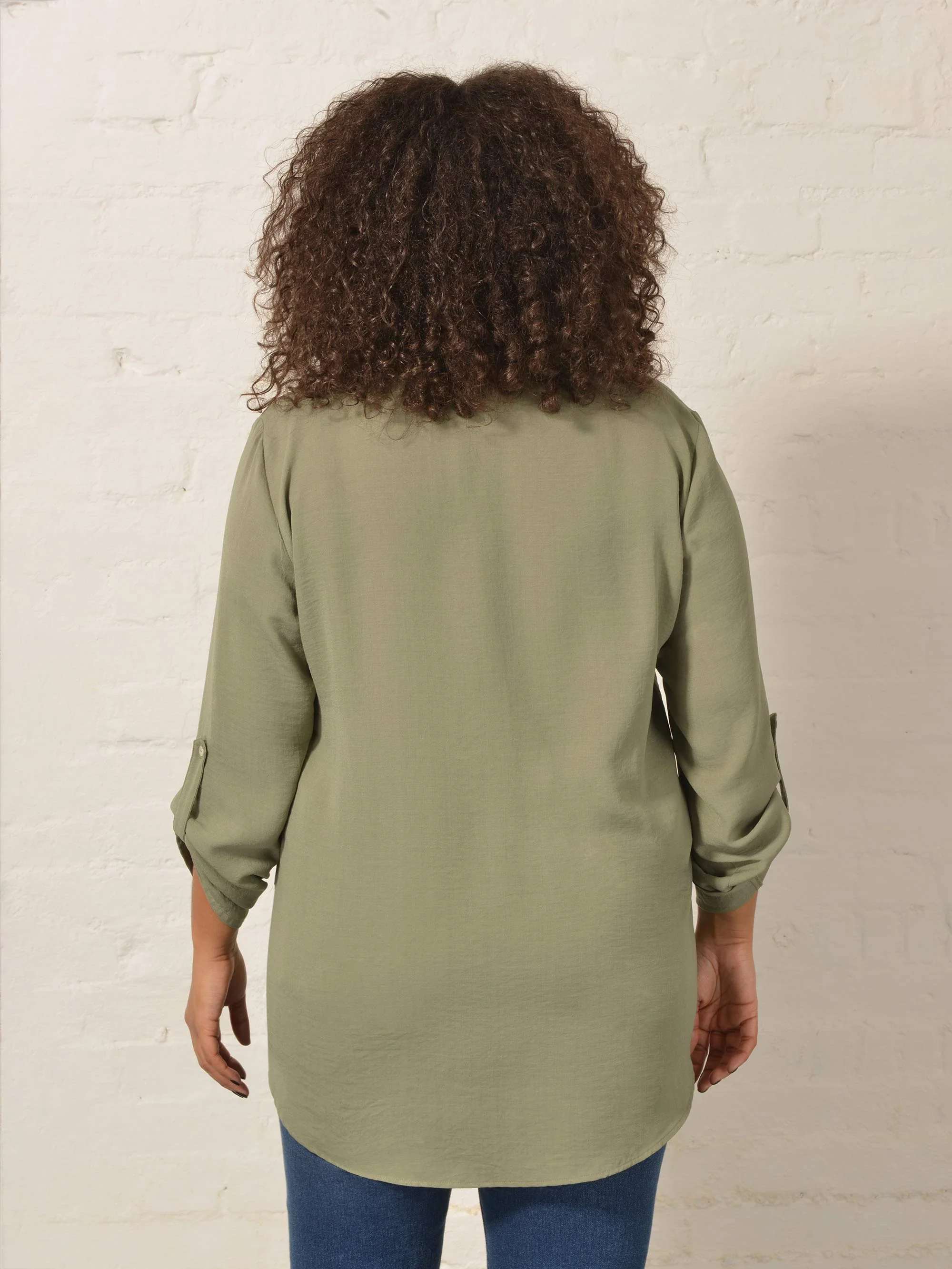 Khaki Roll Tab Sleeve Blouse - Image 4