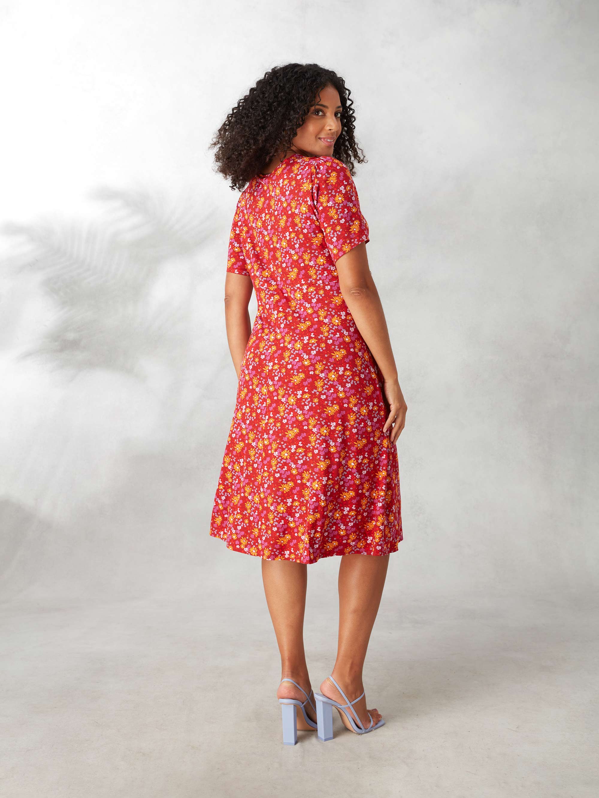 Pink Ditsy Print Knotted Front Jersey Dress - Image 3