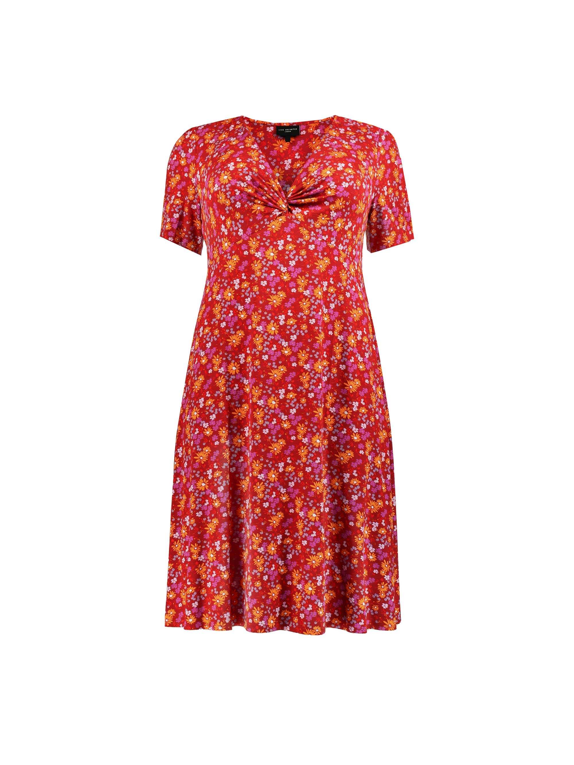 Pink Ditsy Print Knotted Front Jersey Dress - Image 4