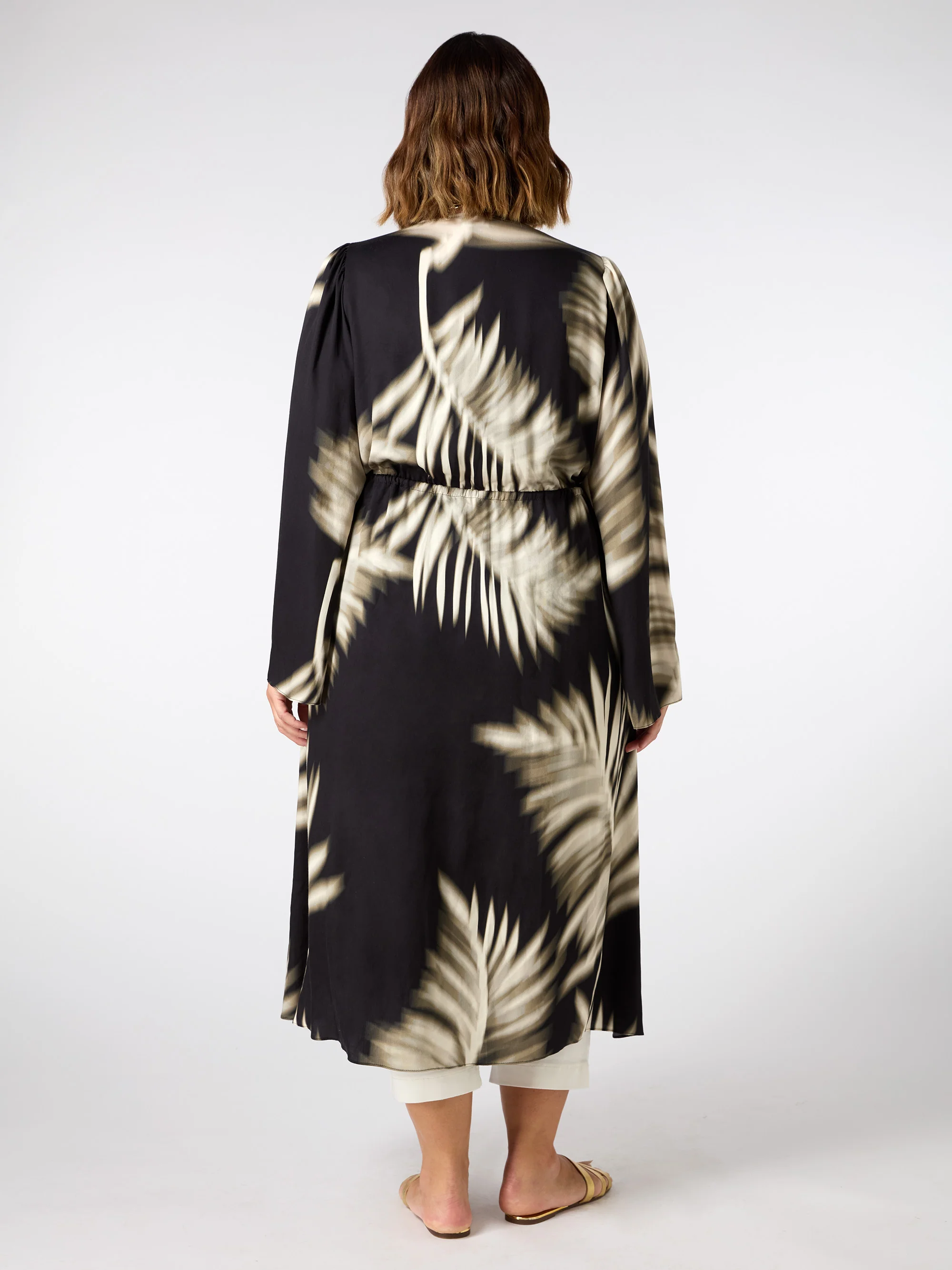 Leaf Print Longline Drawstring Kimono - Image 7