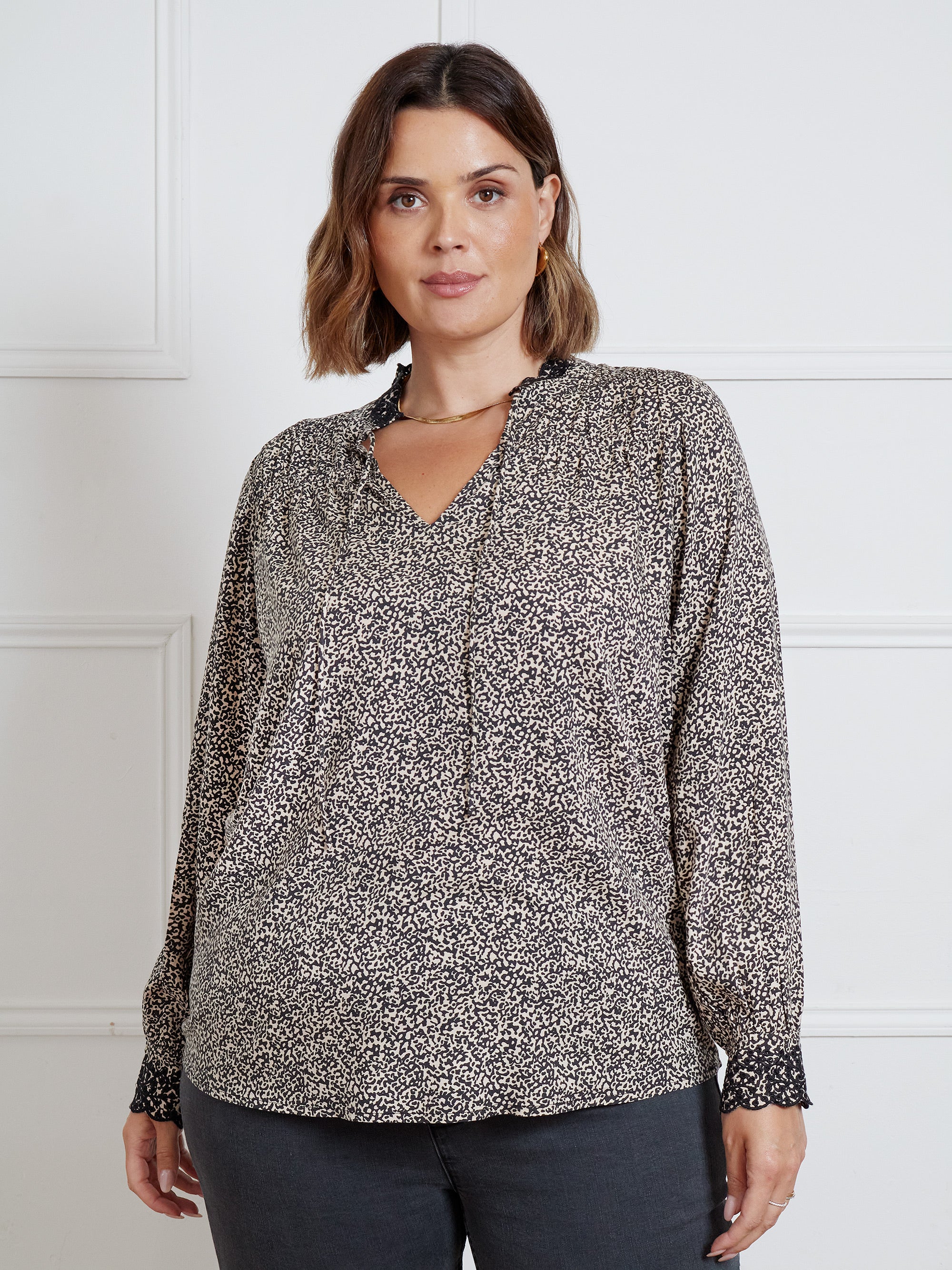 Leopard Broderie Trim Blouse - Image 2