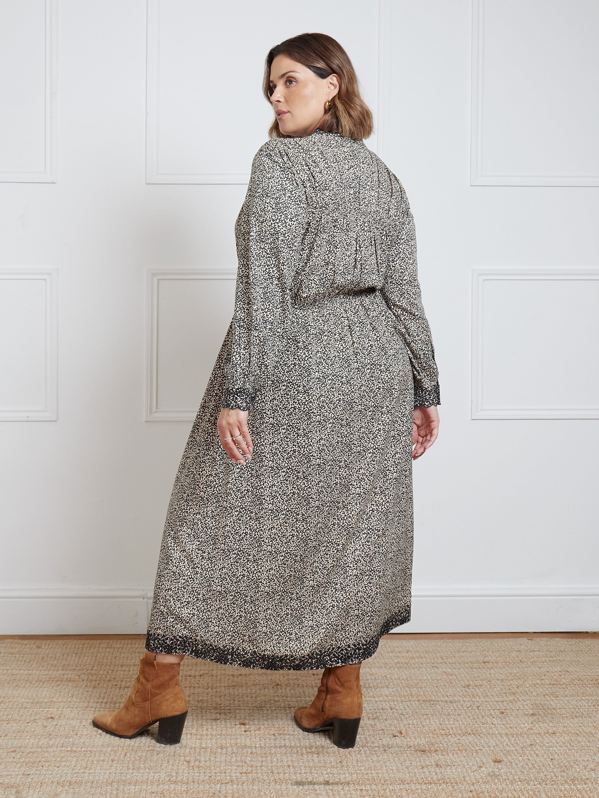 Leopard Broderie Trim Smock Midaxi Dress - Image 3