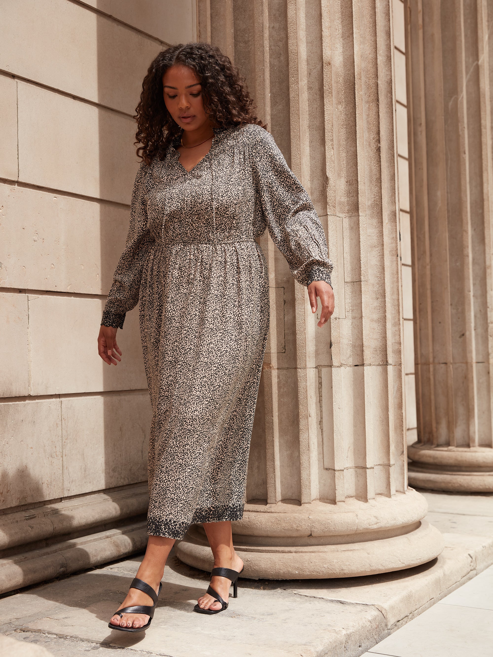 Leopard Broderie Trim Smock Midaxi Dress - Image 4