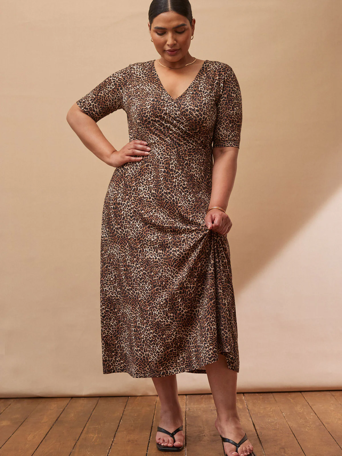 Leopard Print Half Length Sleeve Wrap Dress - Image 3
