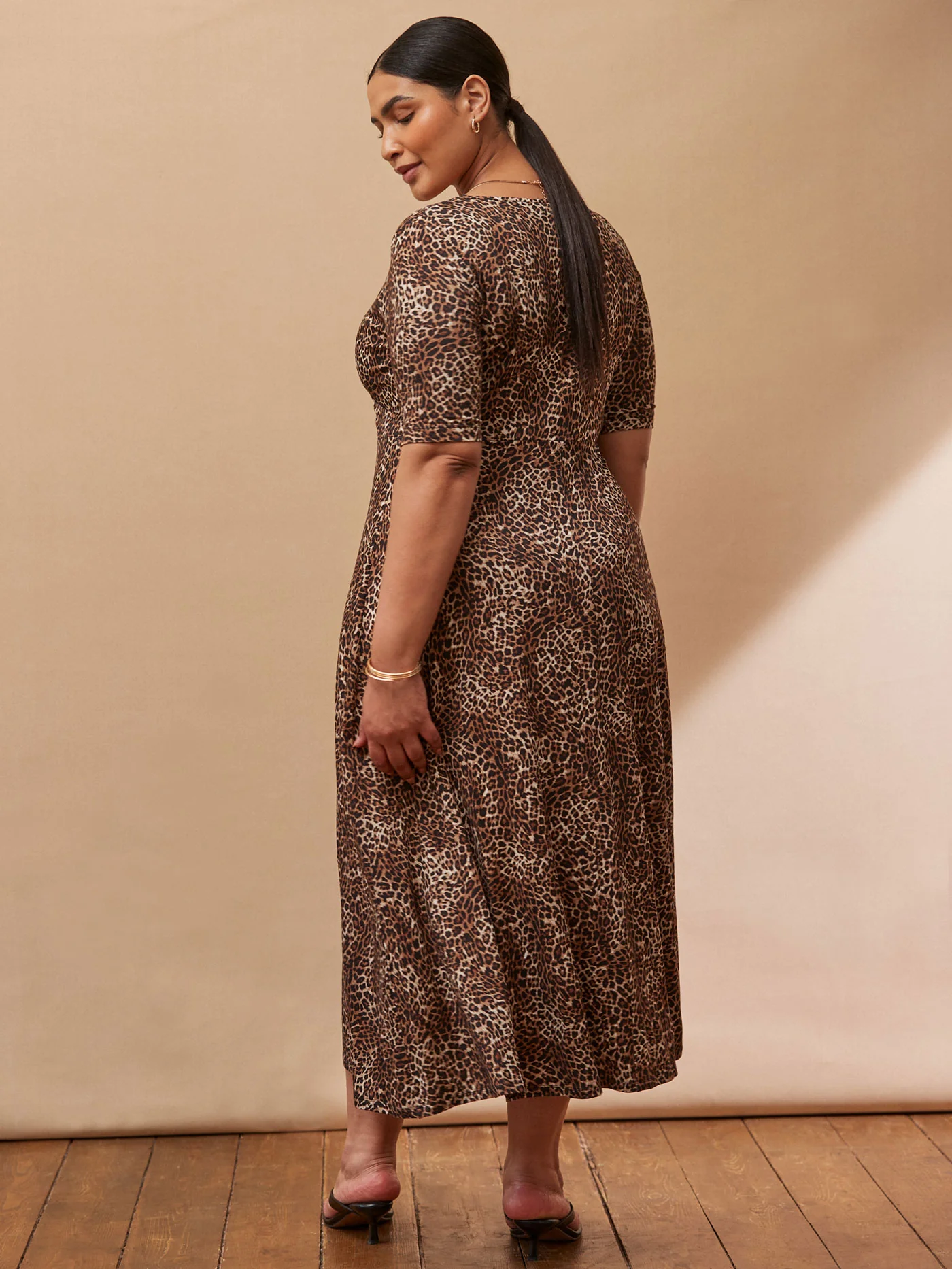 Leopard Print Half Length Sleeve Wrap Dress - Image 4