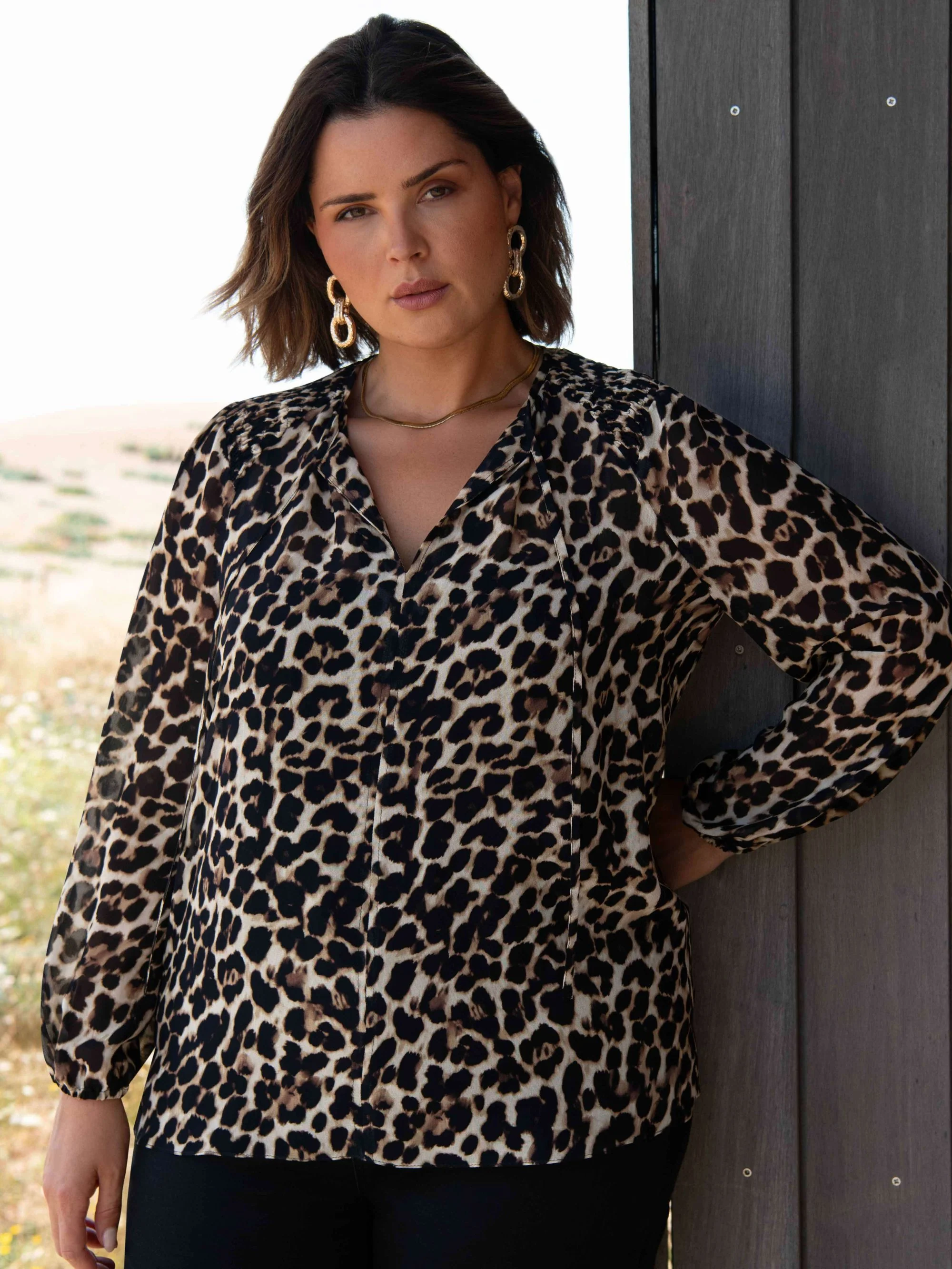 Leopard Print Shirred Blouse - Image 2