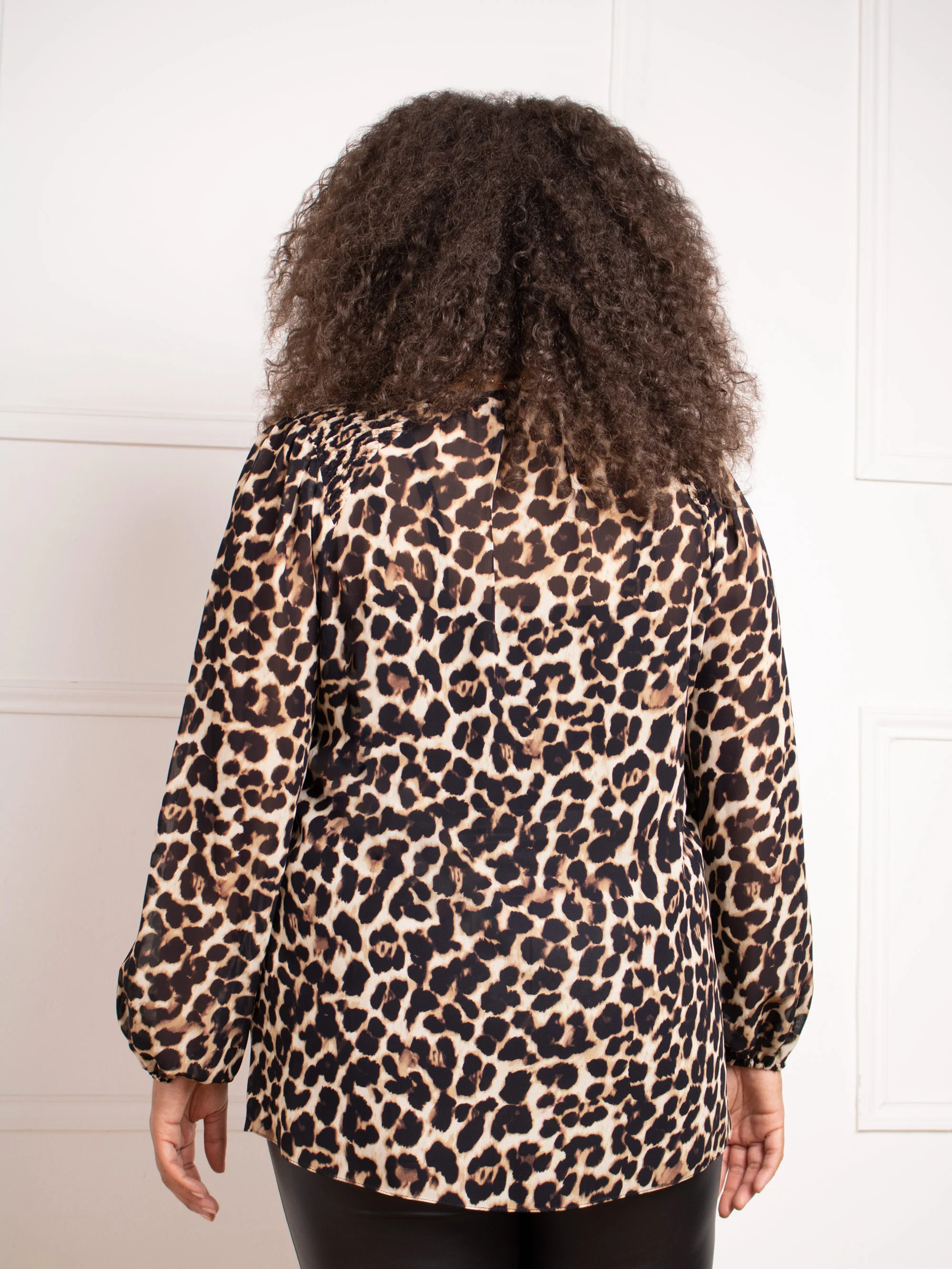 Leopard Print Shirred Blouse - Image 5