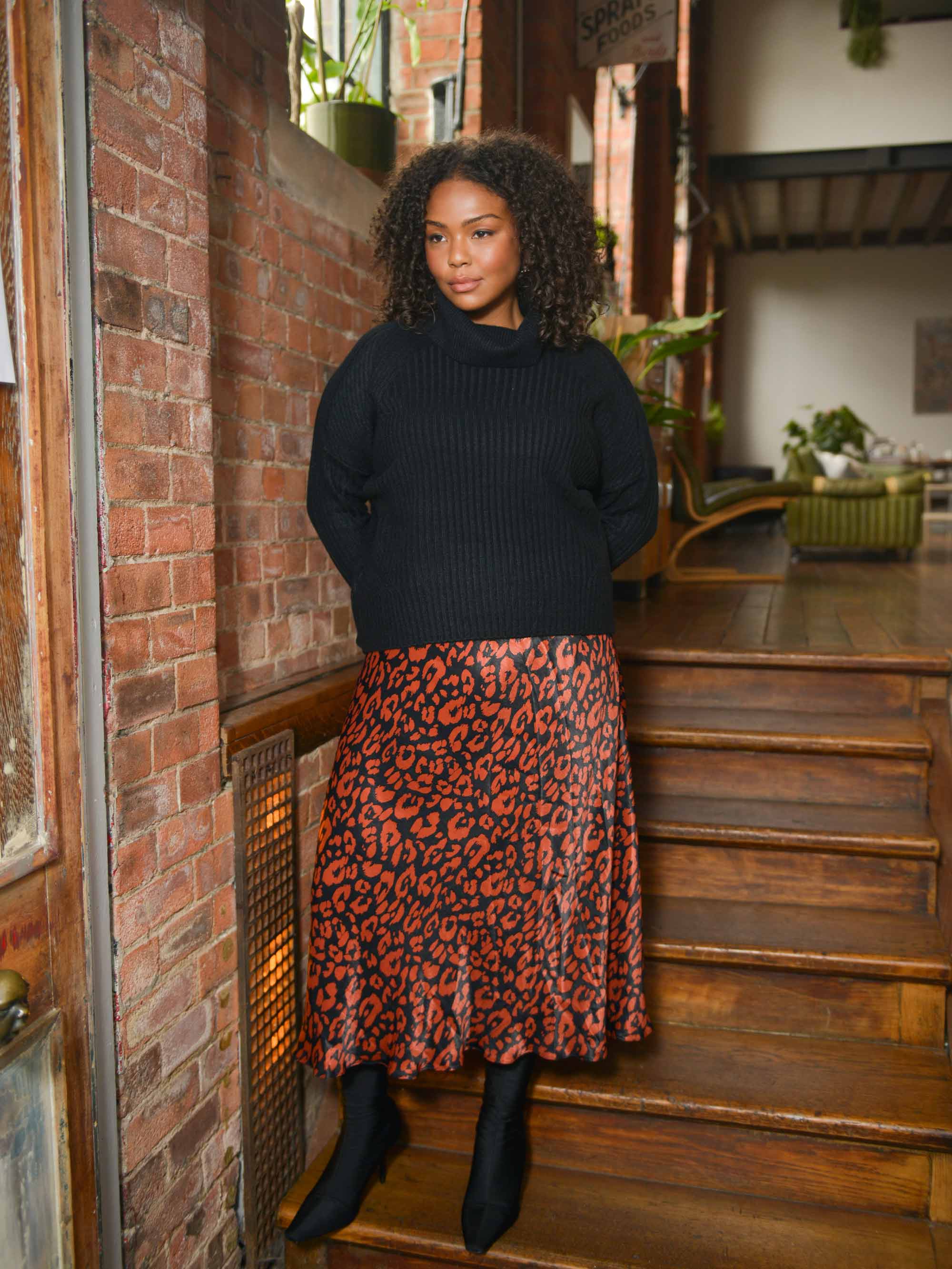 Leopard Print Viscose Bias Cut Skirt - Image 2