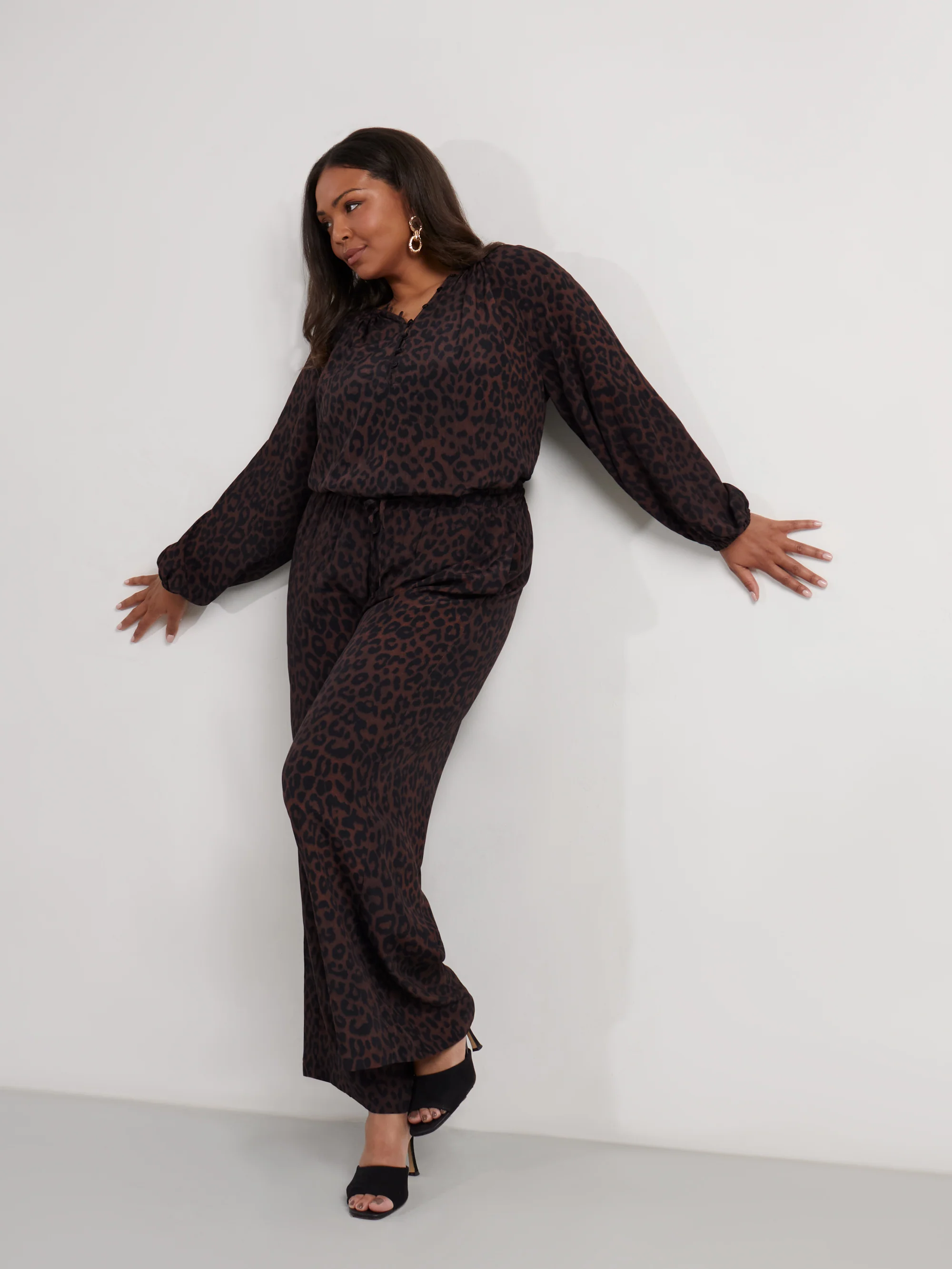 Chocolate Leopard Print Wide Leg Trouser - Image 2