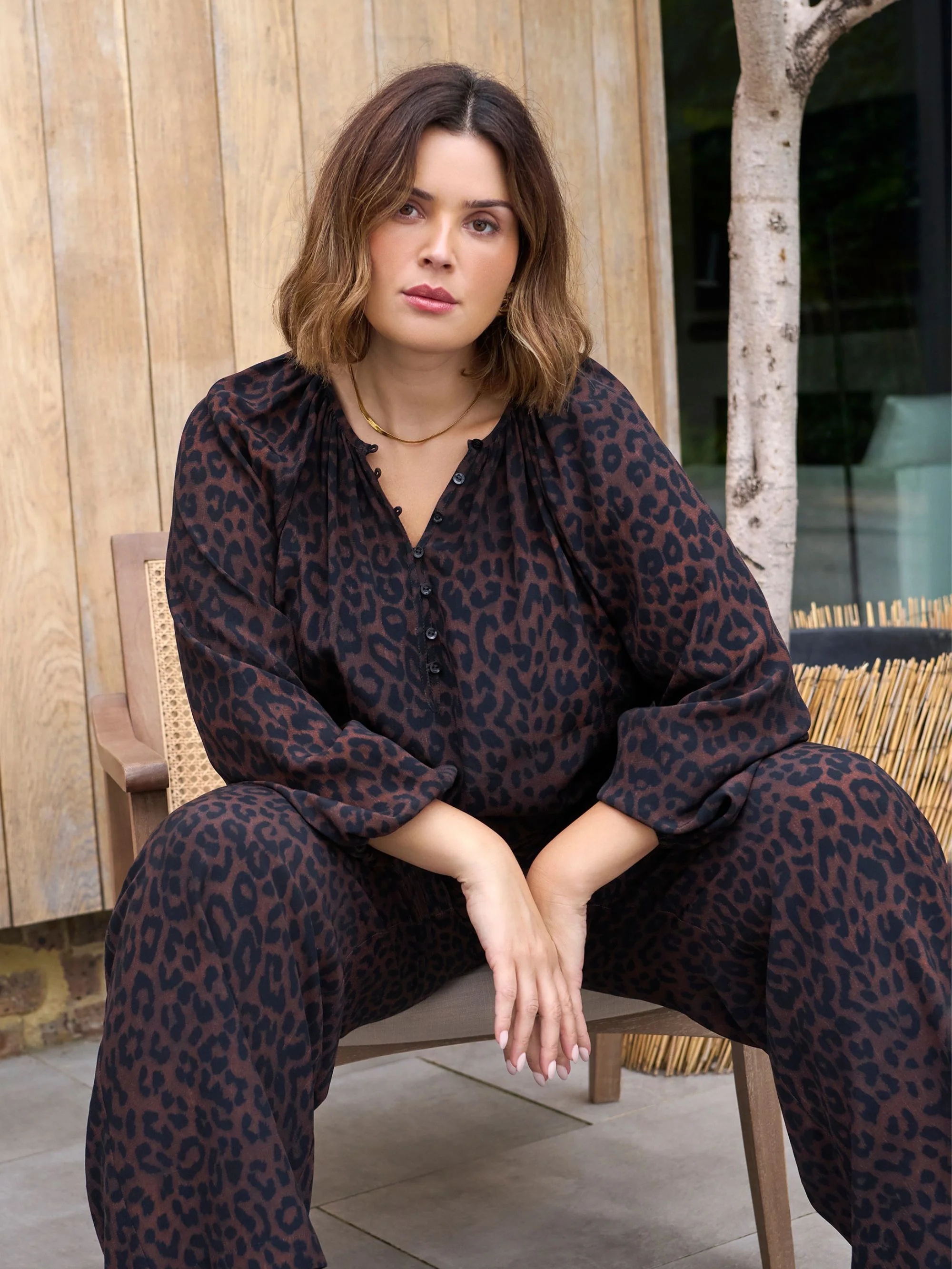 Chocolate Leopard Print Wide Leg Trouser - Image 3