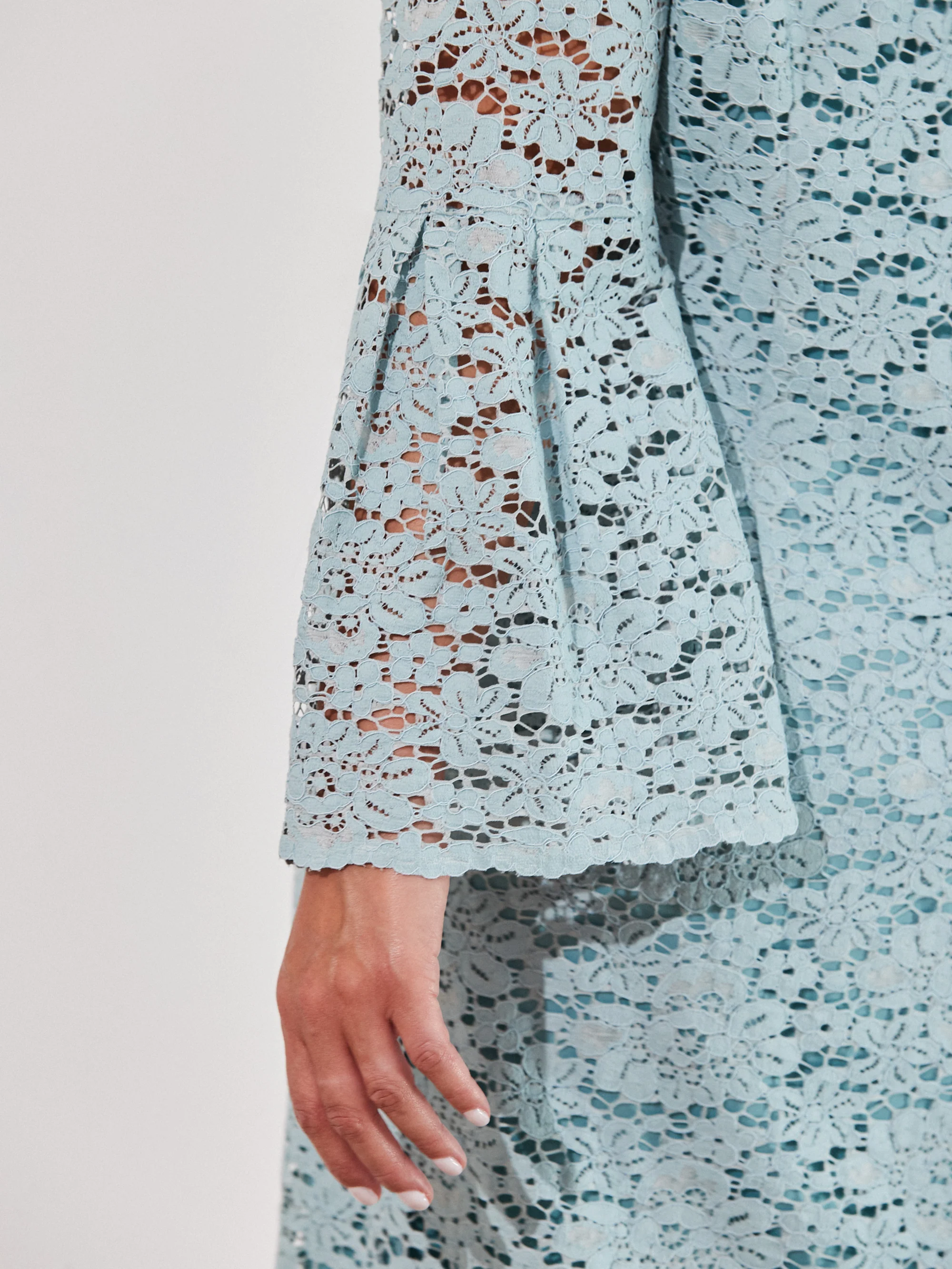 Light Blue Lace Dress With Flute Sleeve - Image 4