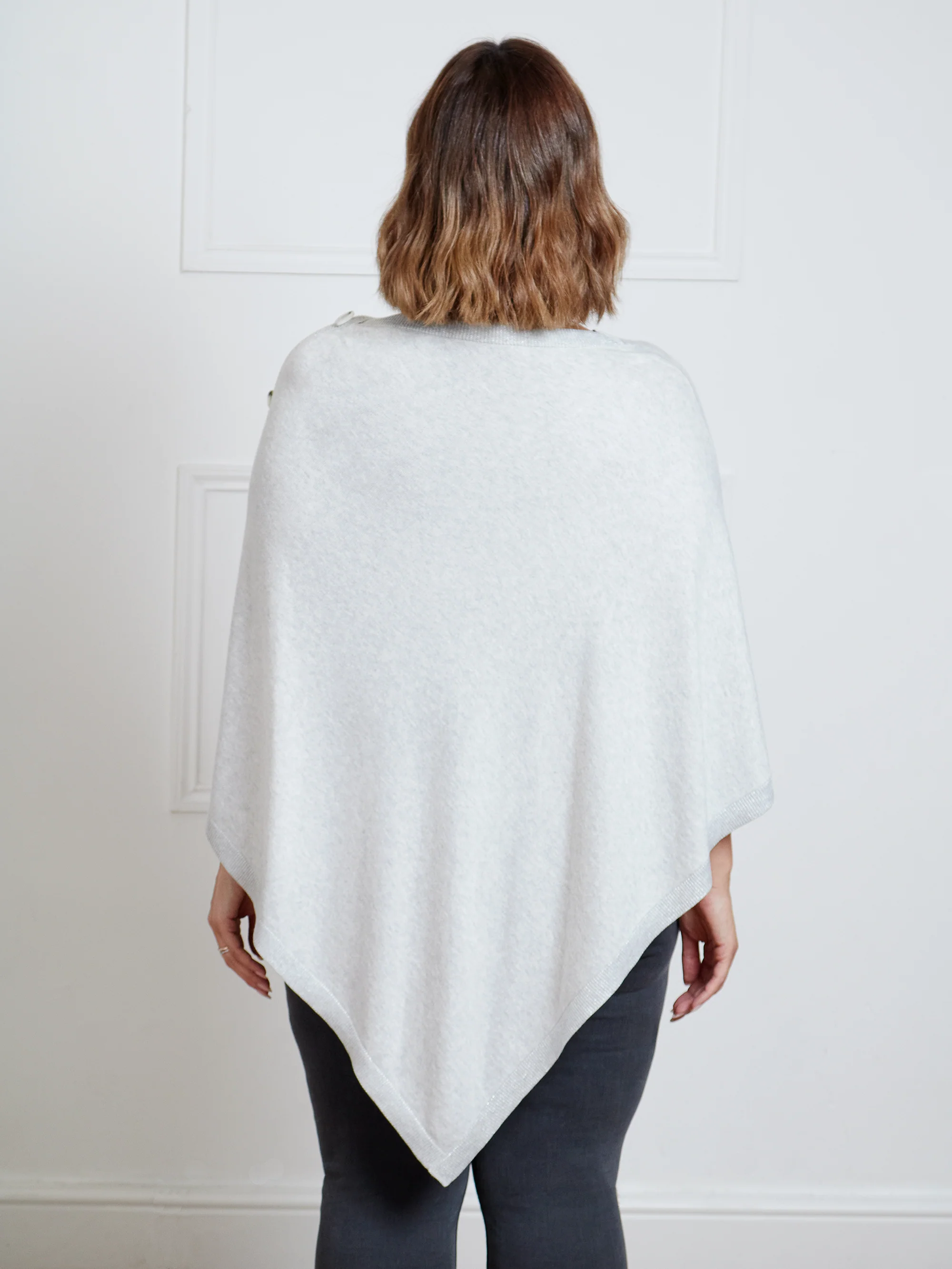 Light Grey Button Detail Poncho - Image 3