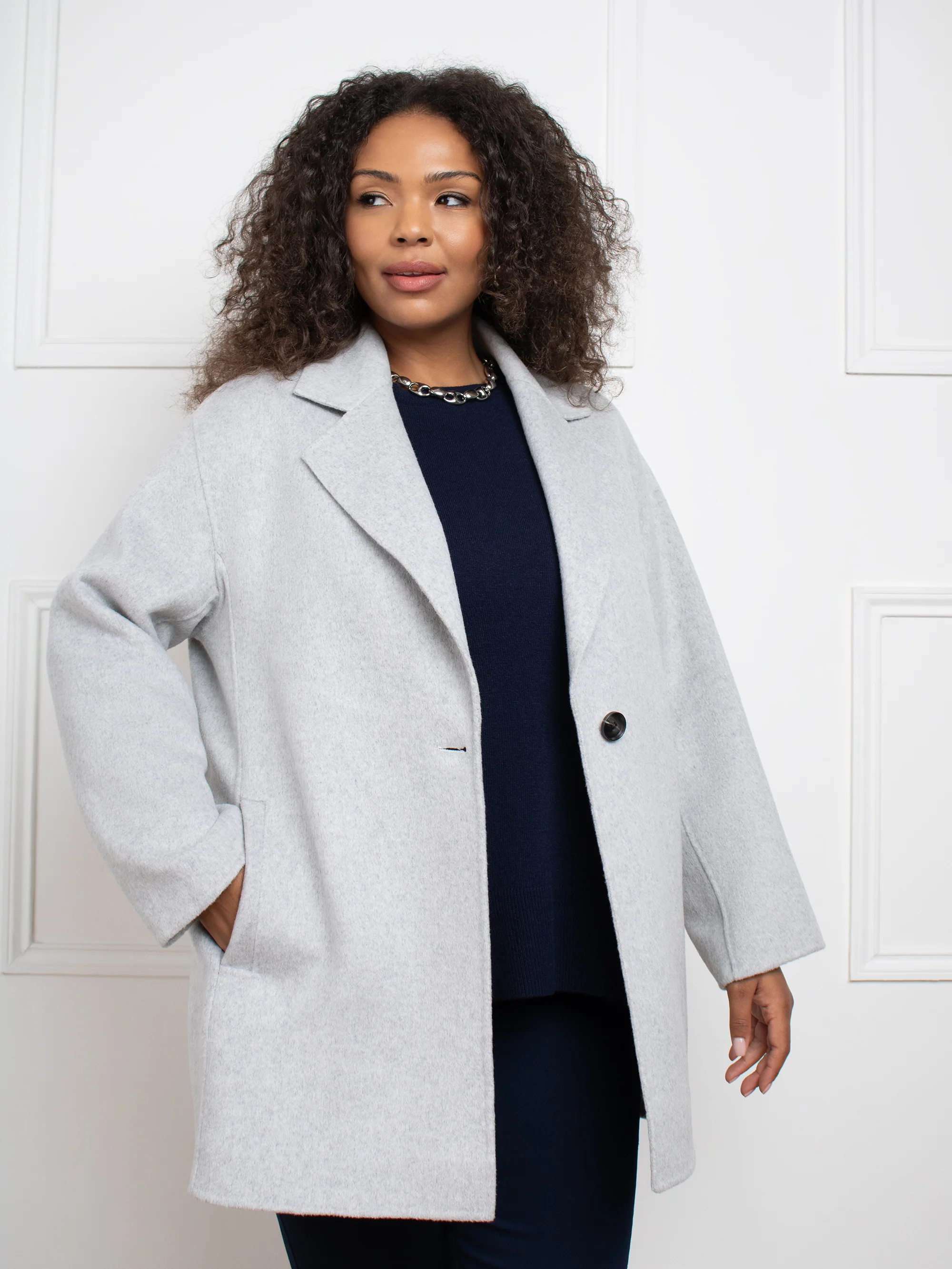 Light Grey Wool Blend Double Faced Short Coat - Image 2