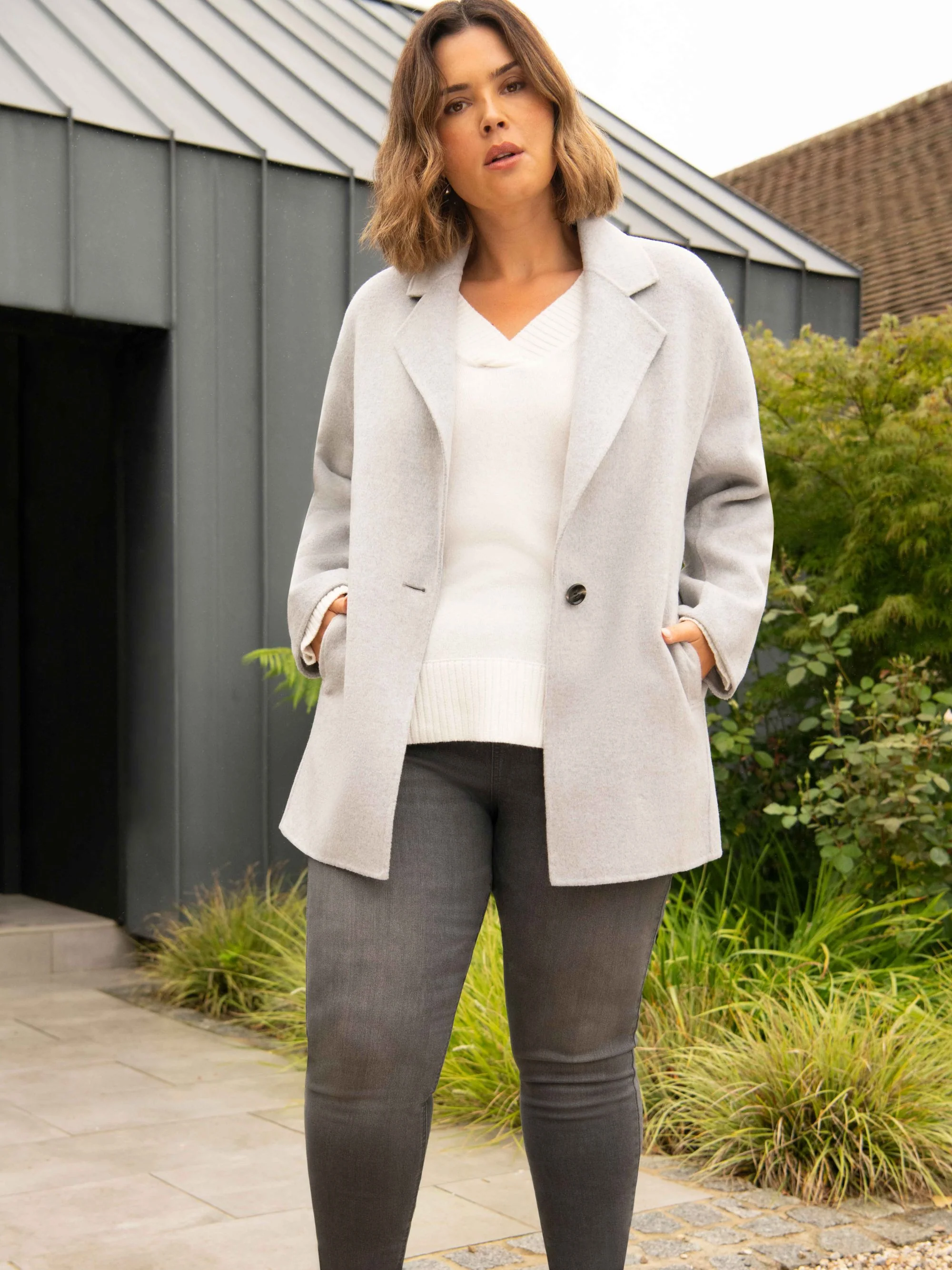 Light Grey Wool Blend Double Faced Short Coat - Image 4