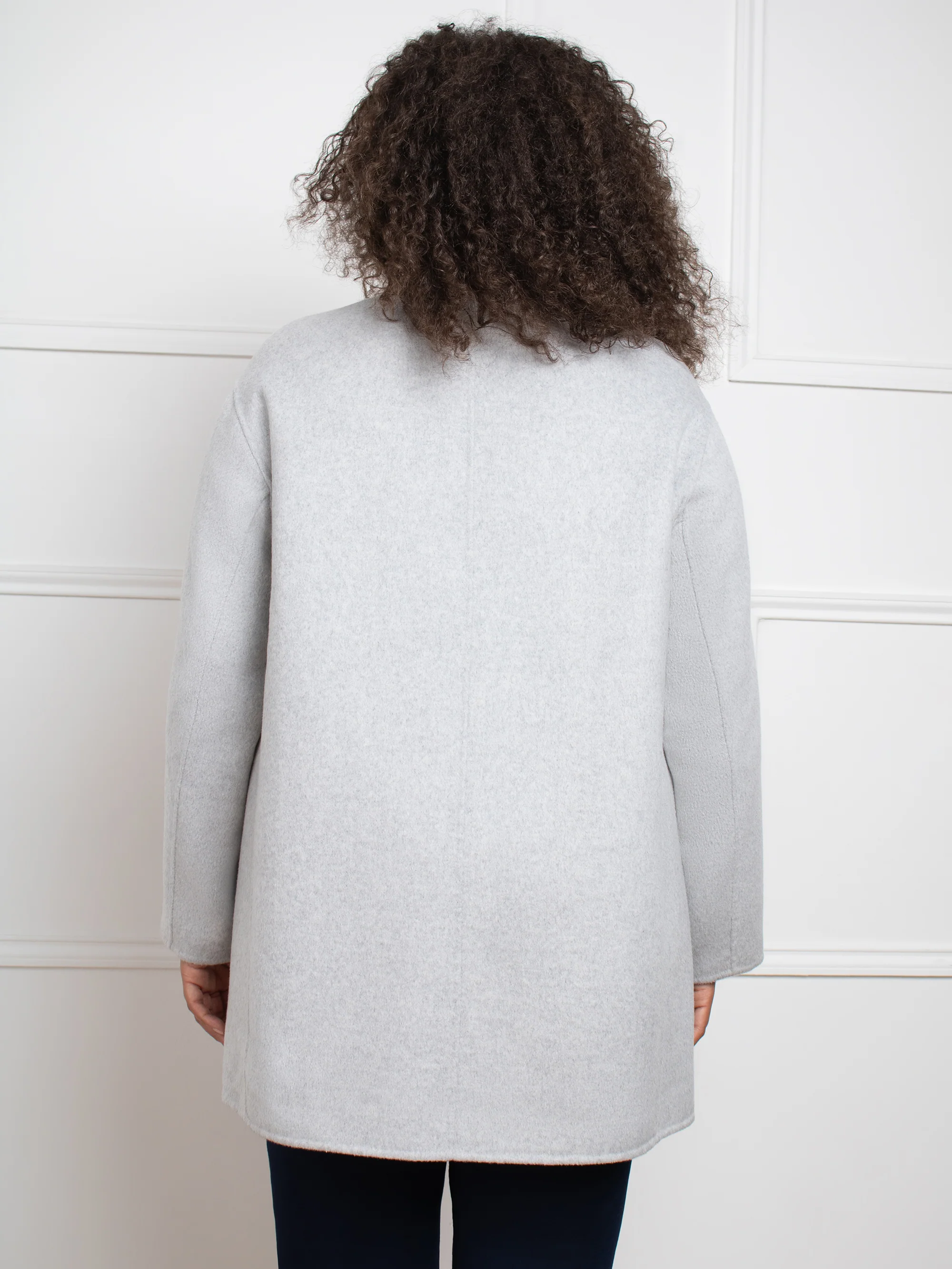Light Grey Wool Blend Double Faced Short Coat - Image 8