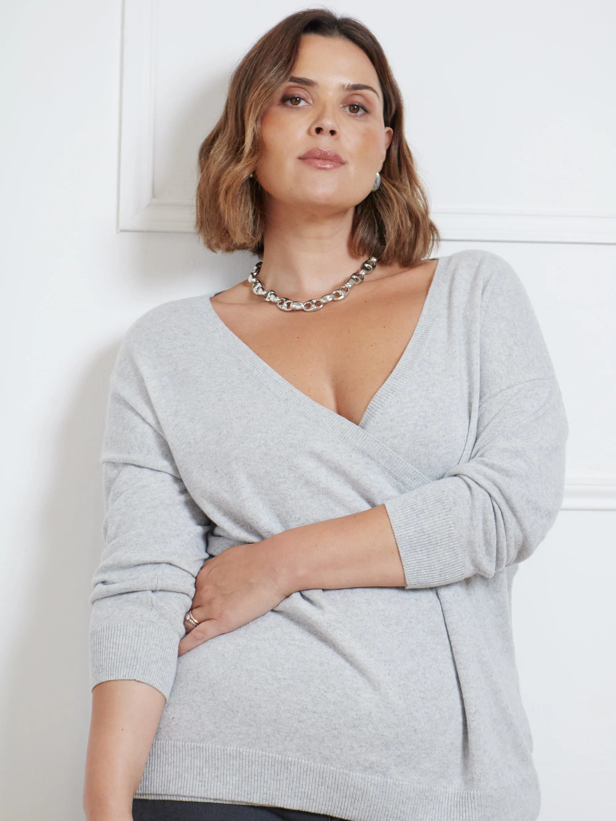 Light Grey Wrap Detail Jumper - Image 2