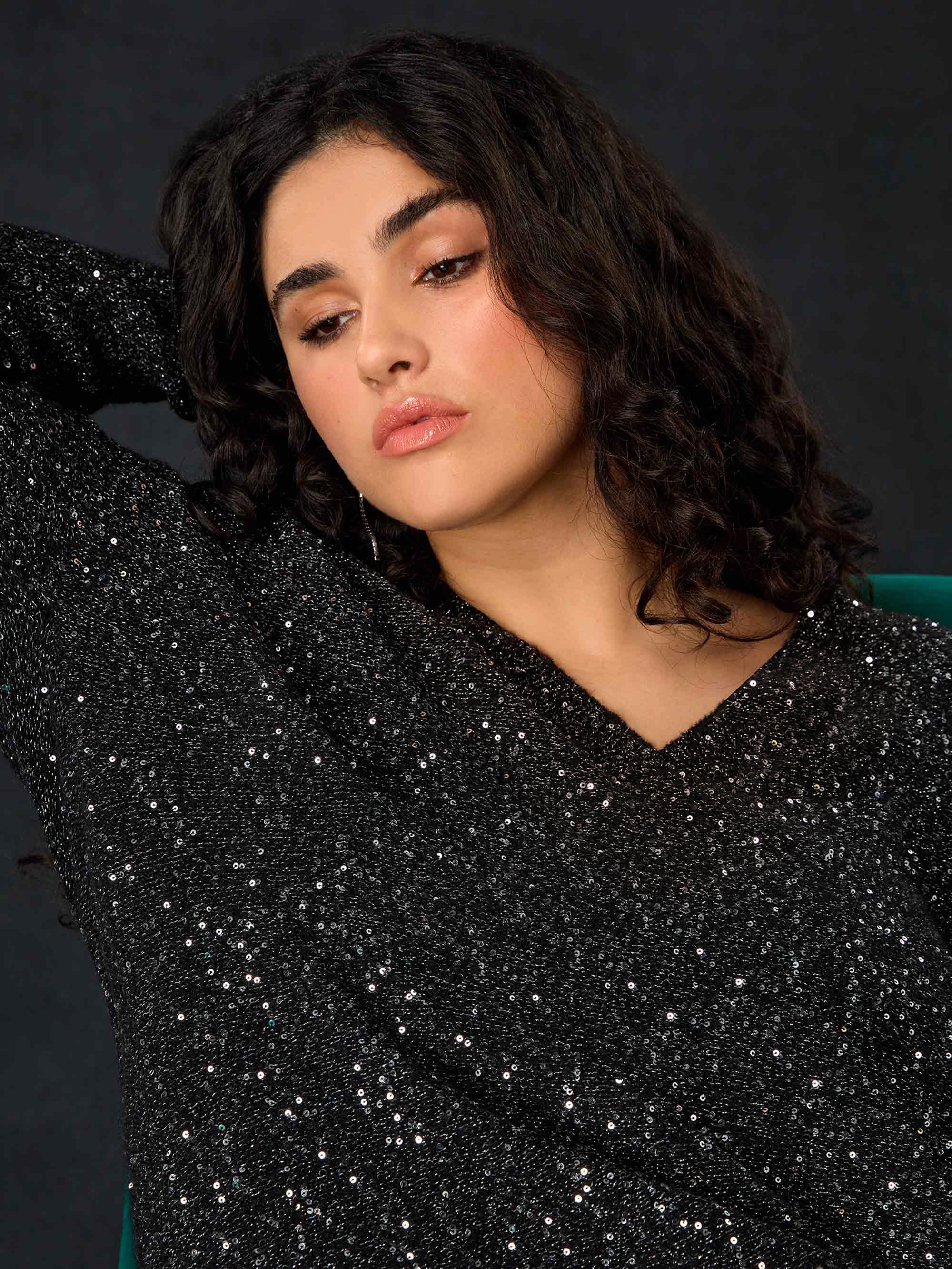 Black Knitted Metallic and Sequin Dress - Image 3