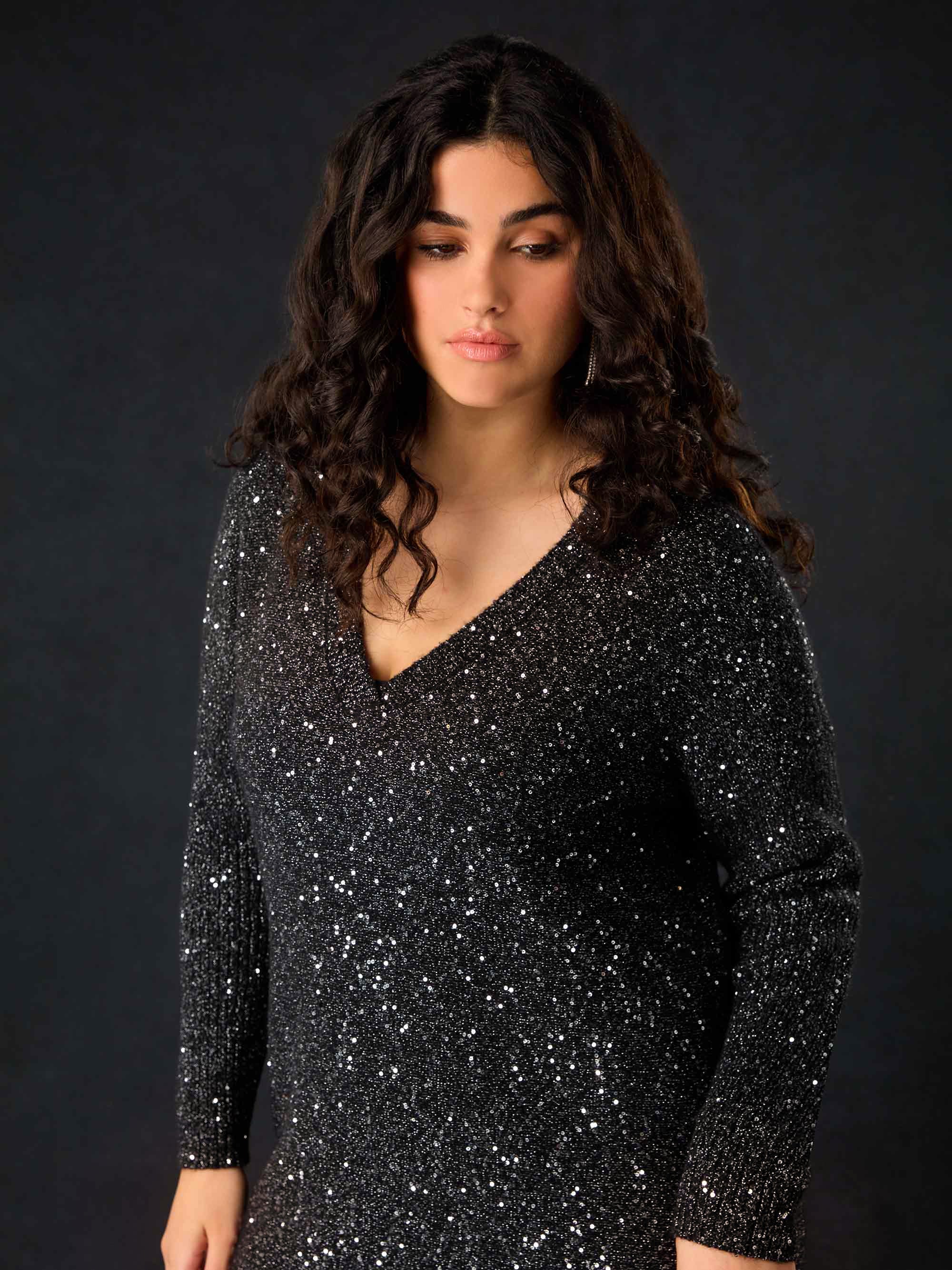 Black Knitted Metallic and Sequin Dress - Image 4