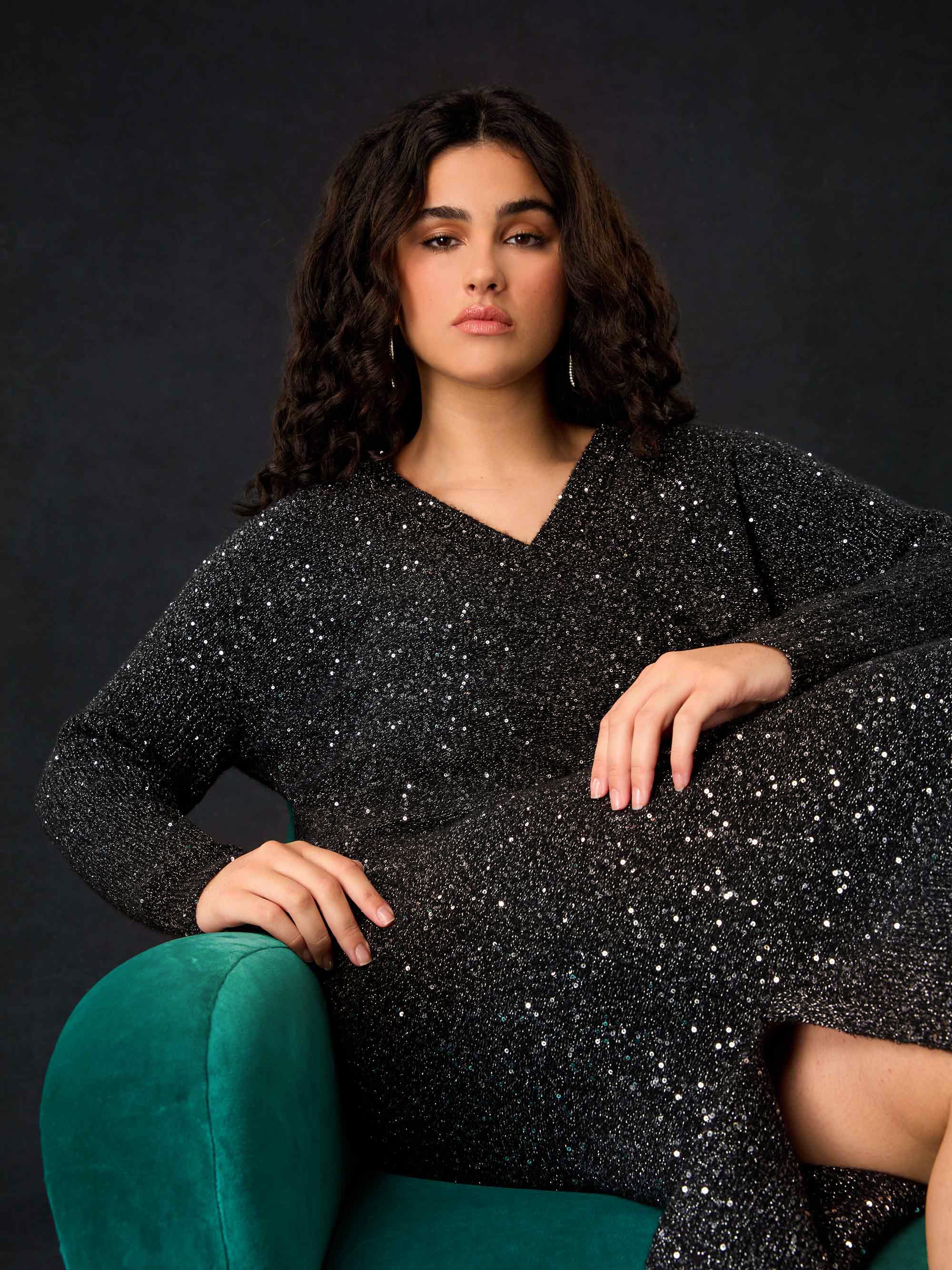 Black Knitted Metallic and Sequin Dress - Image 5
