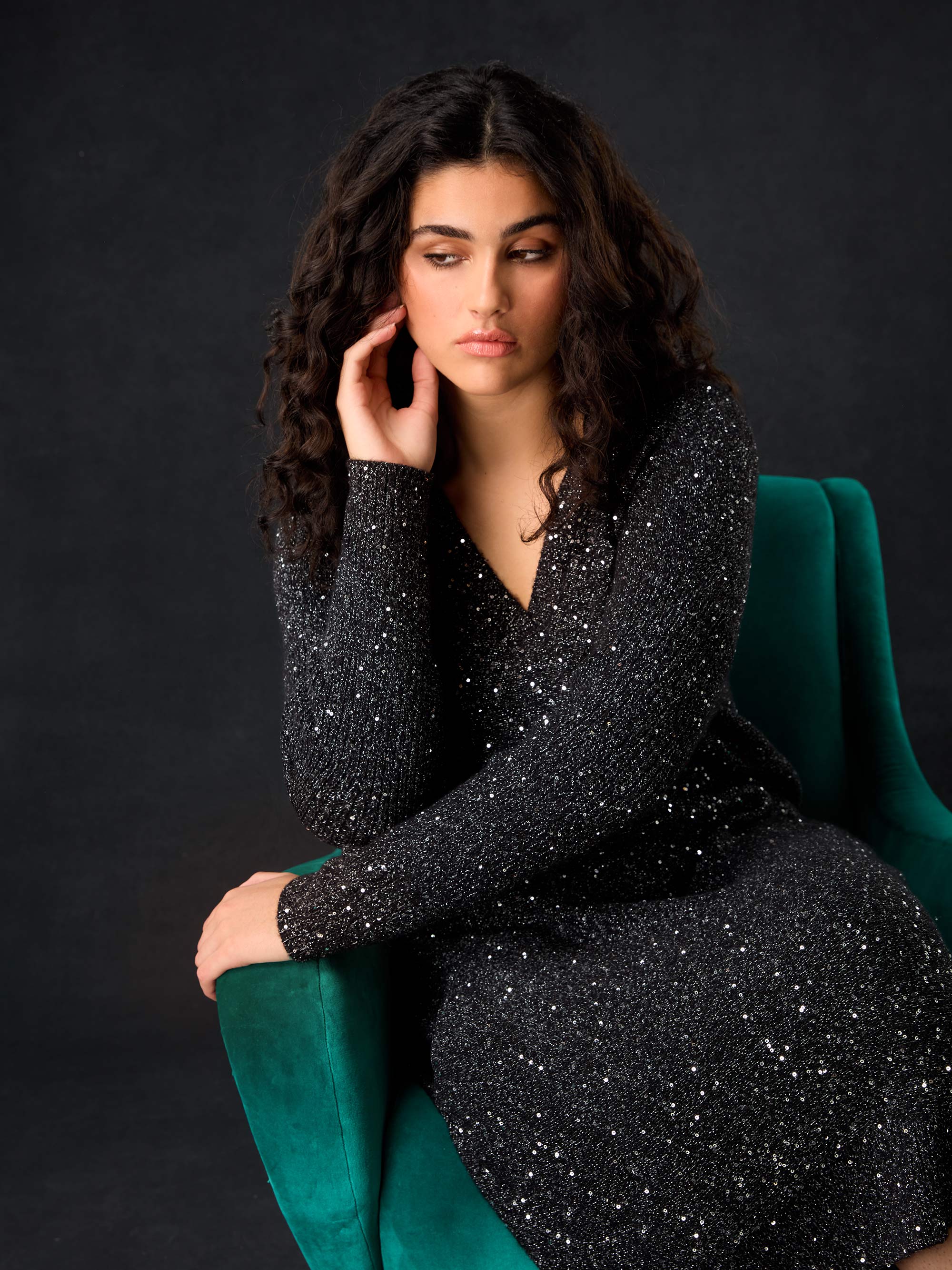Black Knitted Metallic and Sequin Dress - Image 6