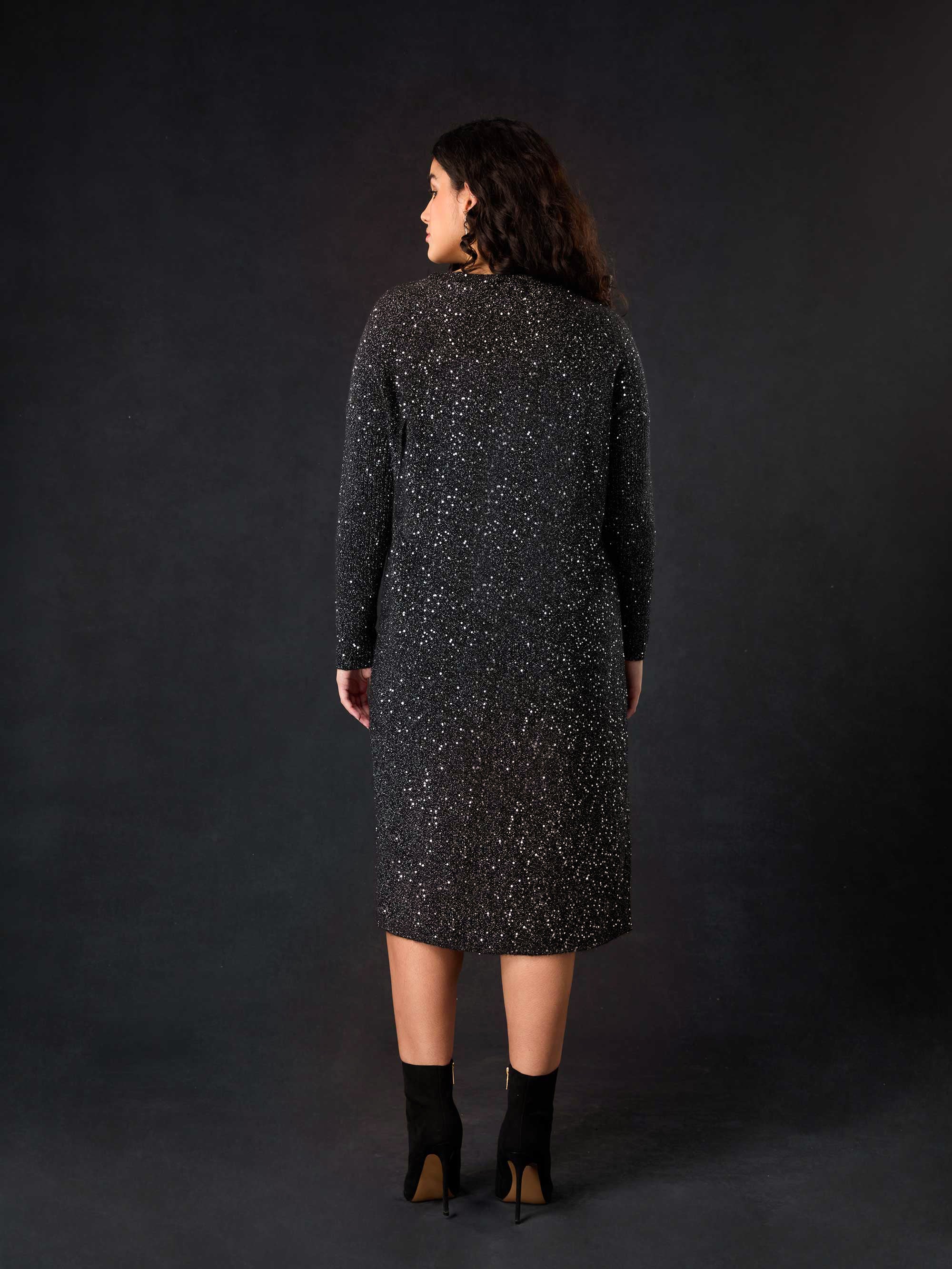 Black Knitted Metallic and Sequin Dress - Image 7