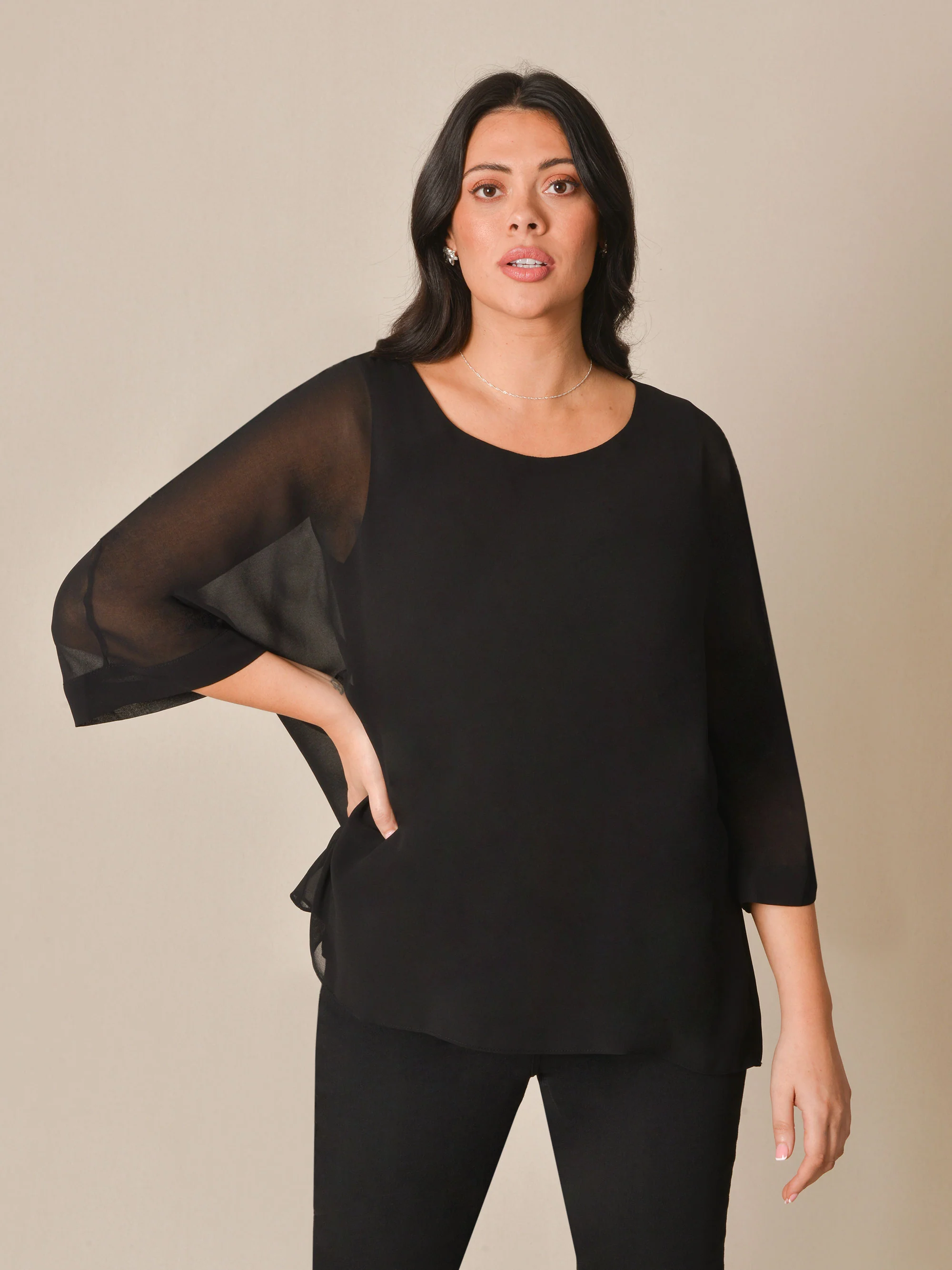 Black Chiffon Overlay Top - Image 3