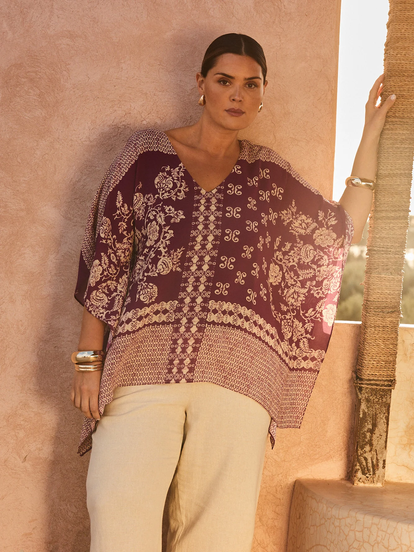 Magenta Bandana Print Chiffon V Neck Top - Image 2