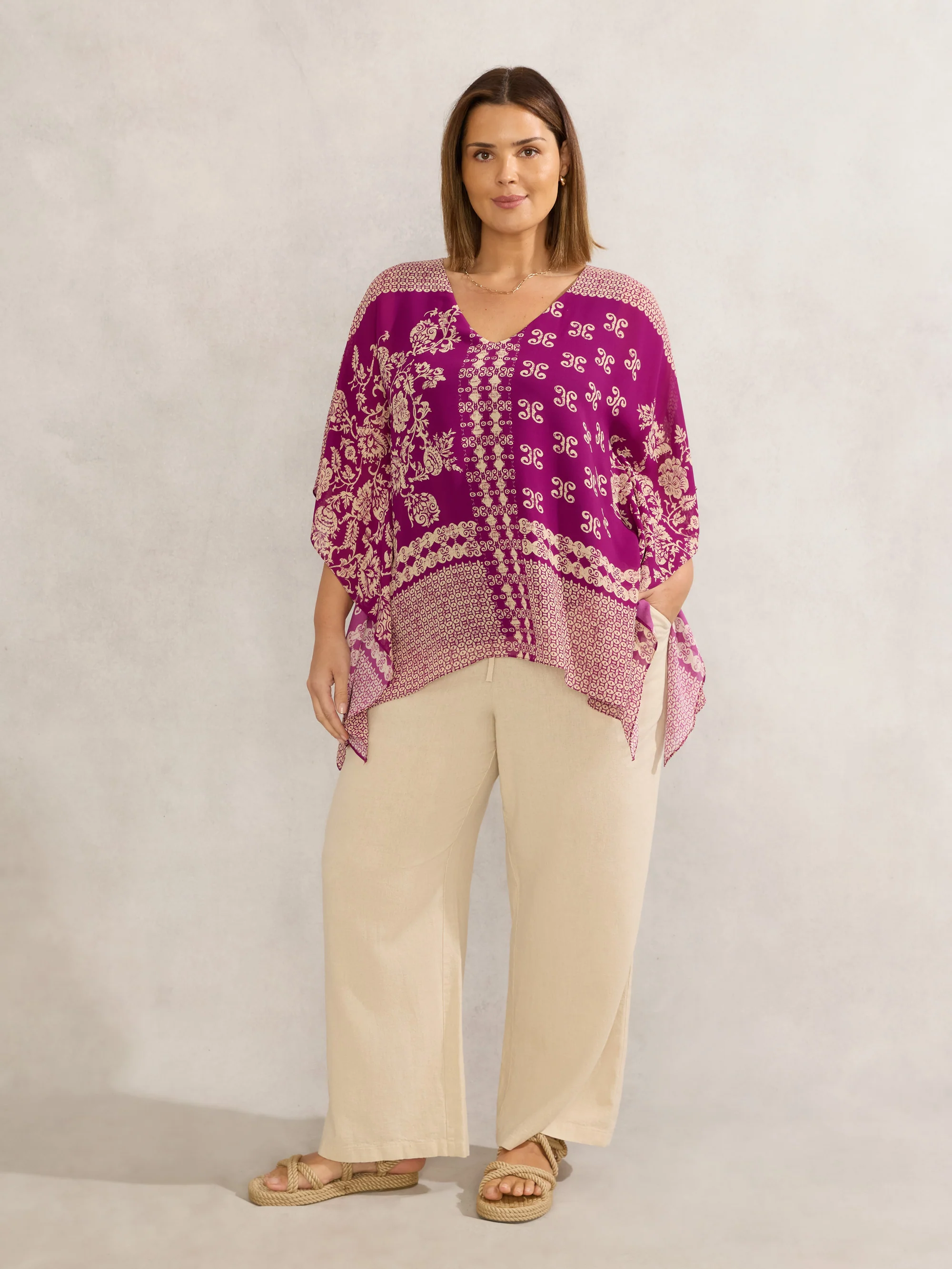 Magenta Bandana Print Chiffon V Neck Top - Image 4