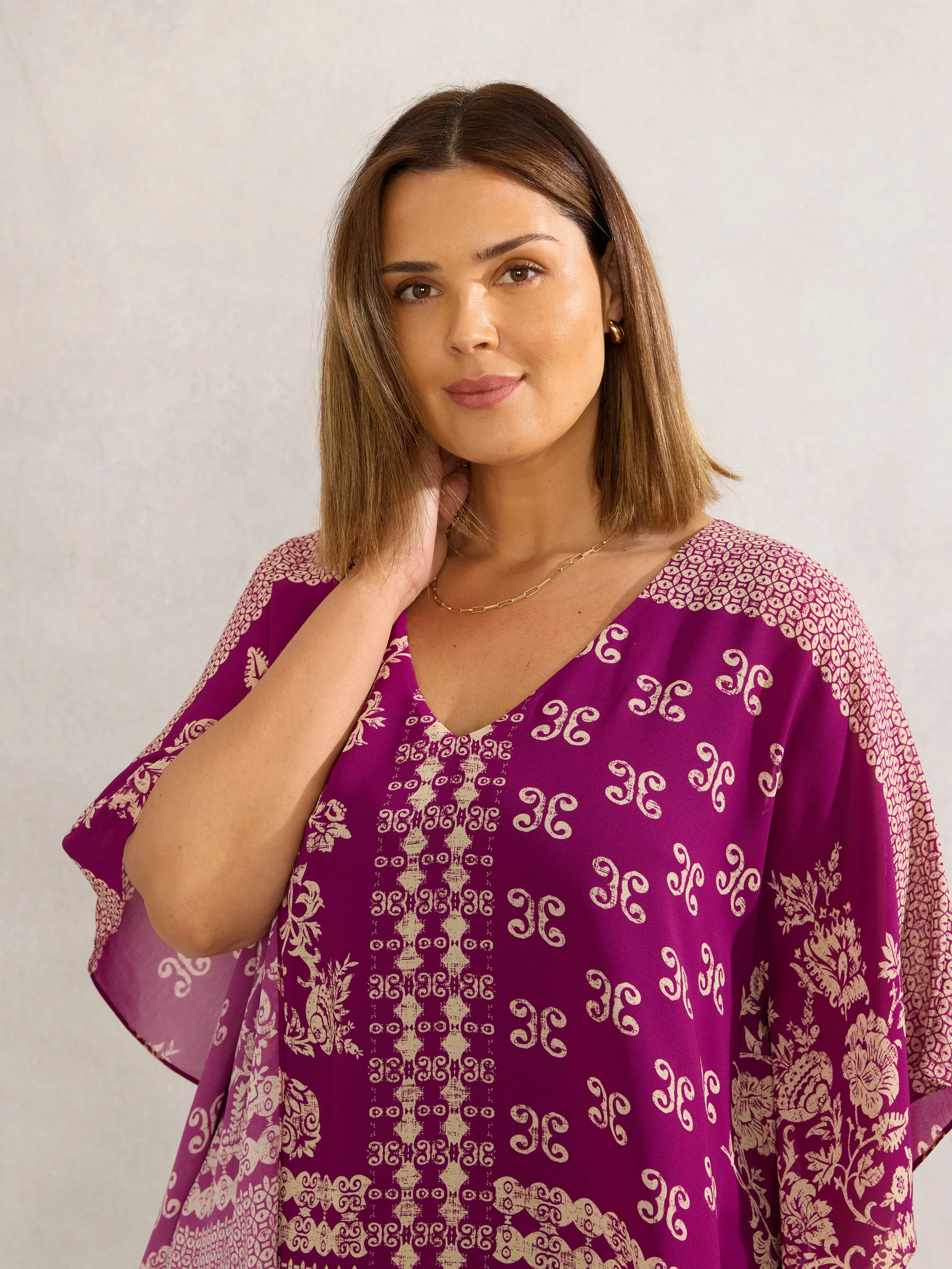 Magenta Bandana Print Chiffon V Neck Top - Image 6