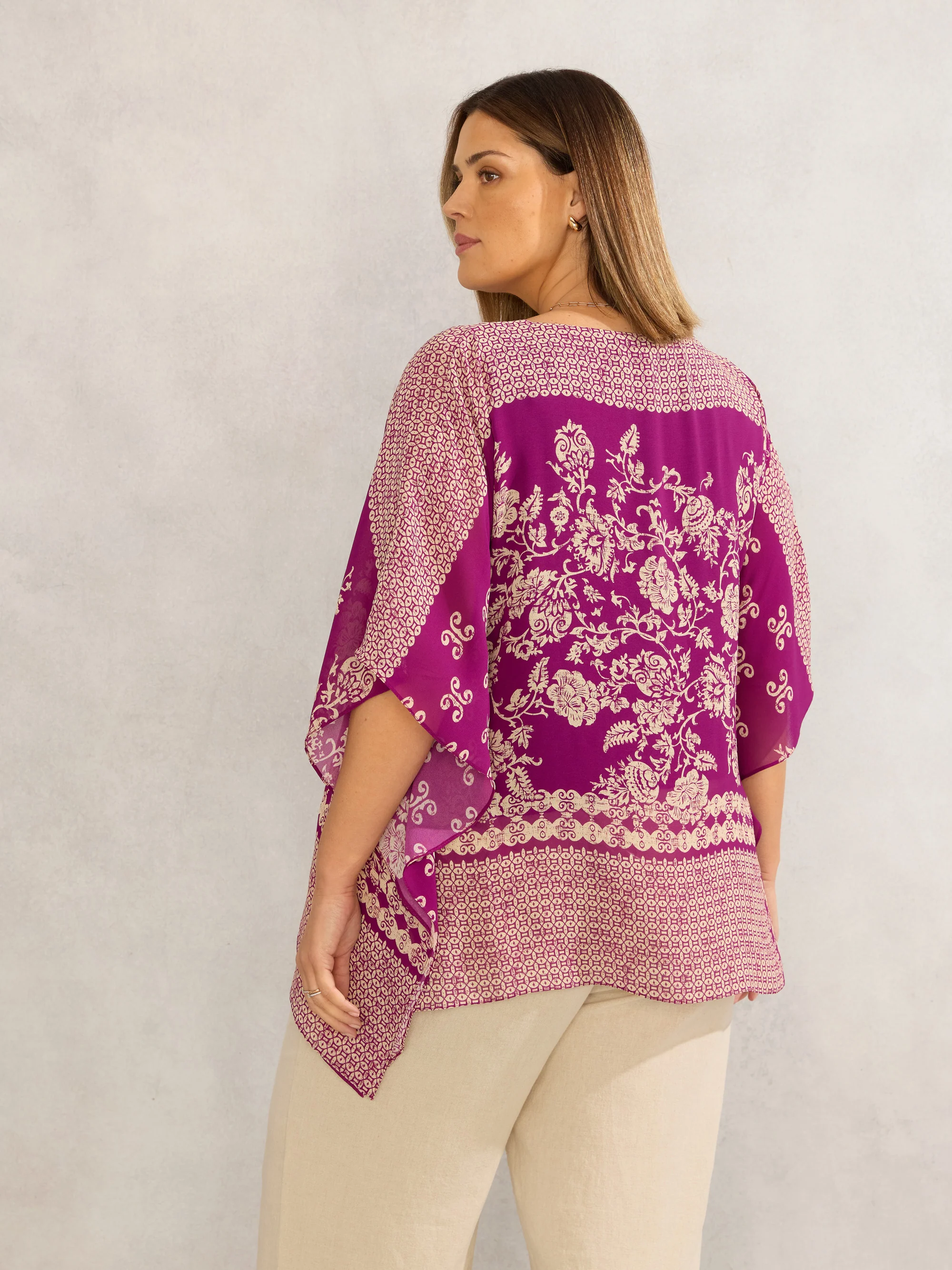 Magenta Bandana Print Chiffon V Neck Top - Image 7