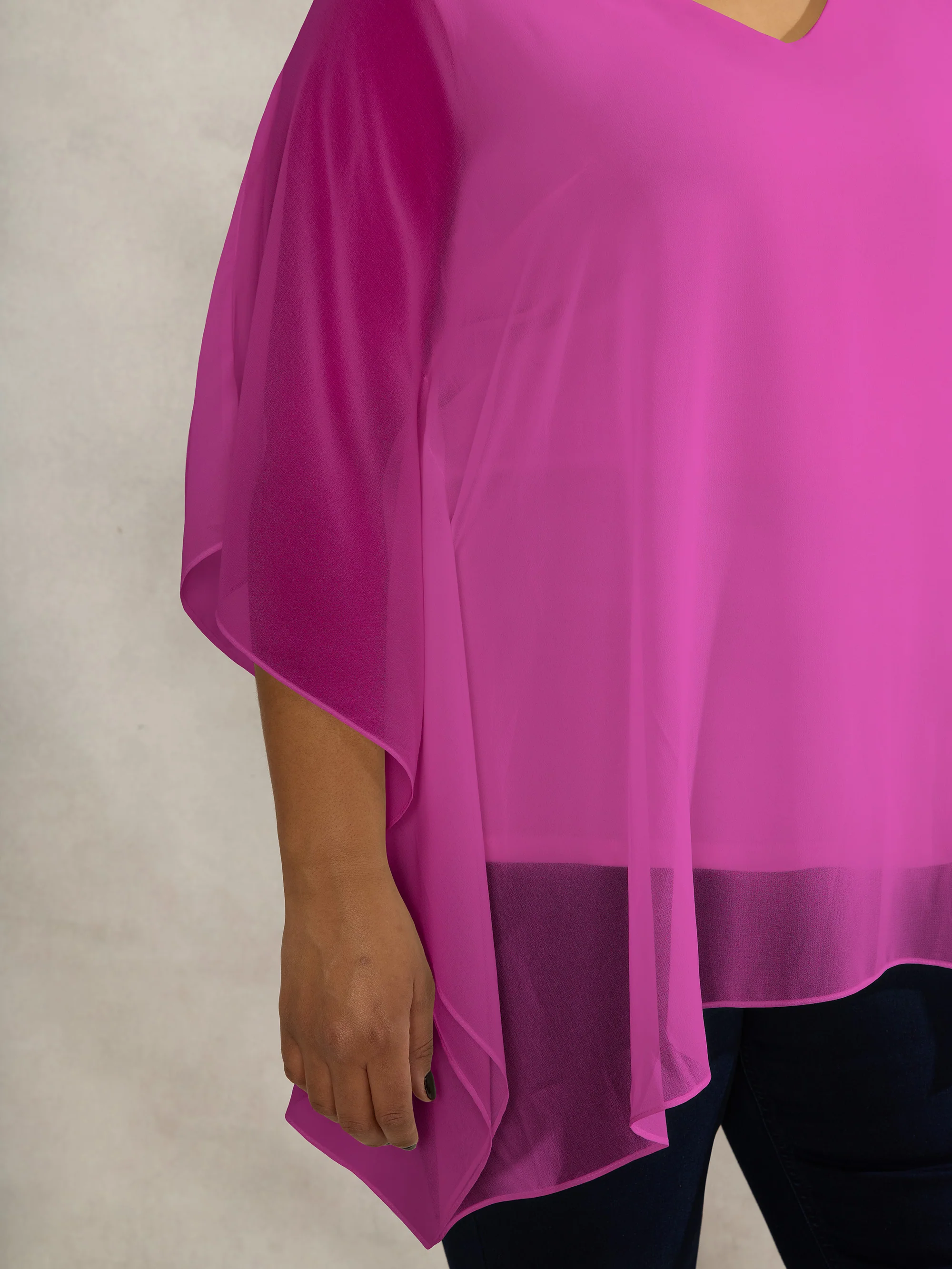 Magenta Chiffon V Neck Overlay Top - Image 3