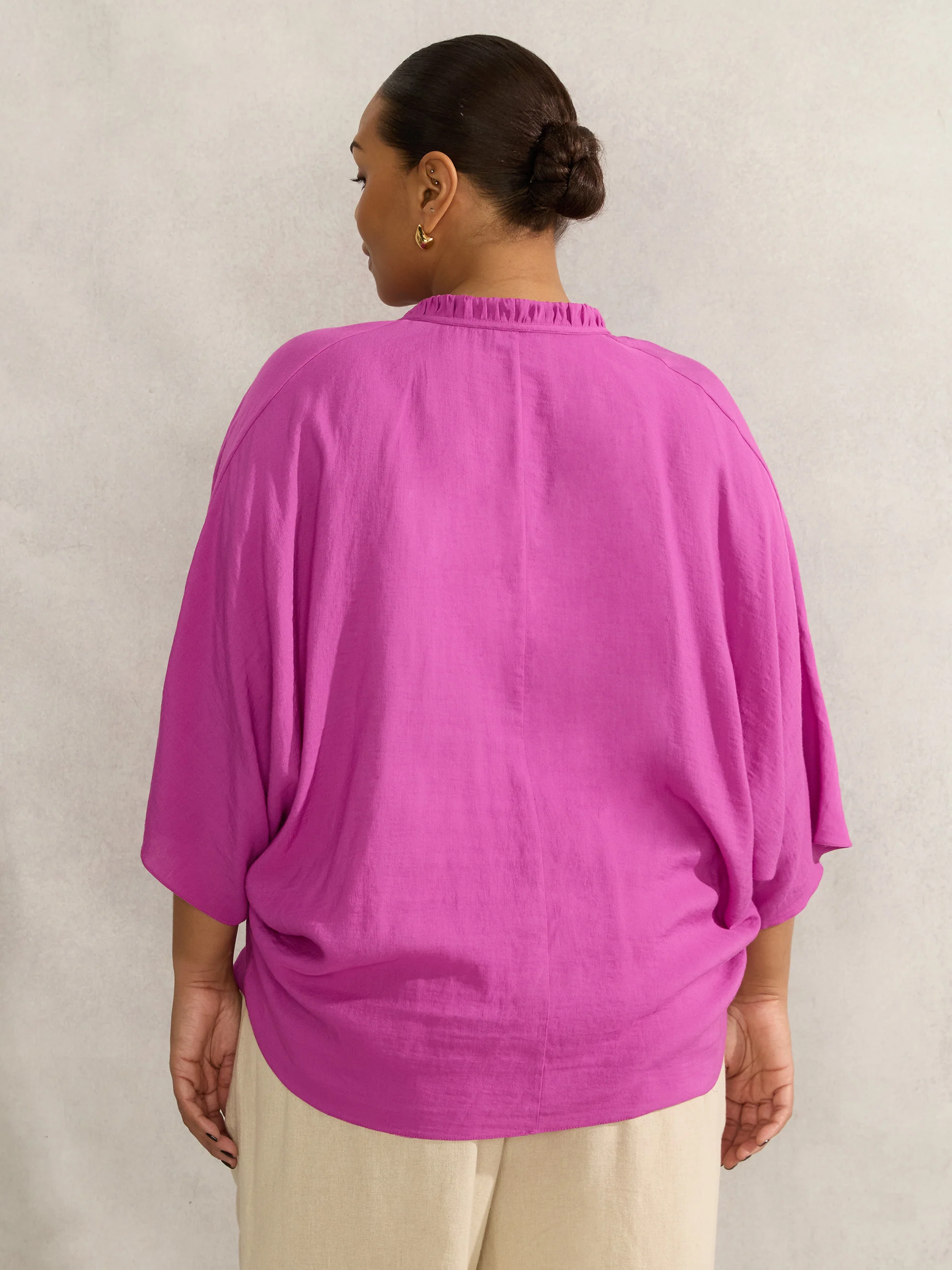 Magenta Dolman Sleeve Gathered Neck Top - Image 5