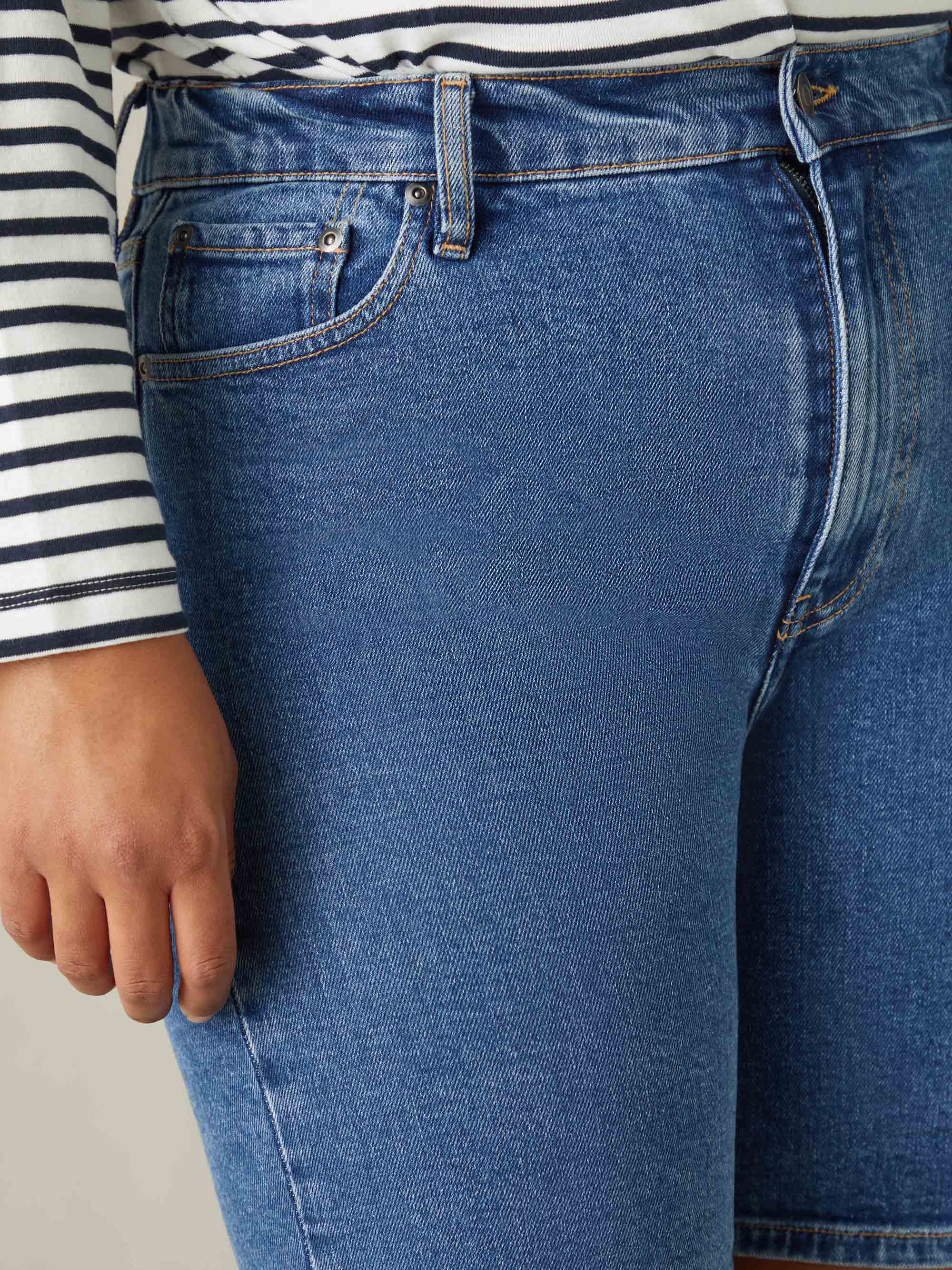 Mid Blue Denim Longline Shorts - Image 3