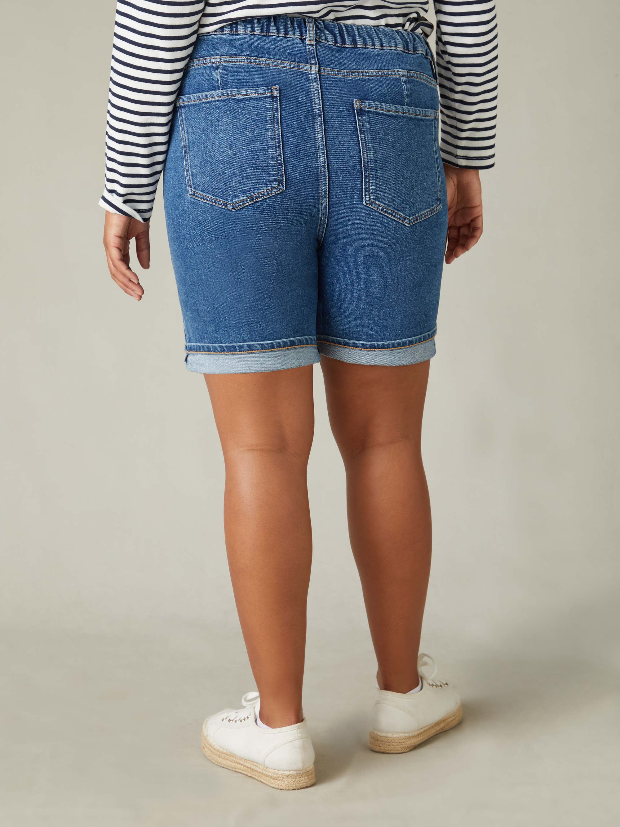 Mid Blue Denim Longline Shorts - Image 4