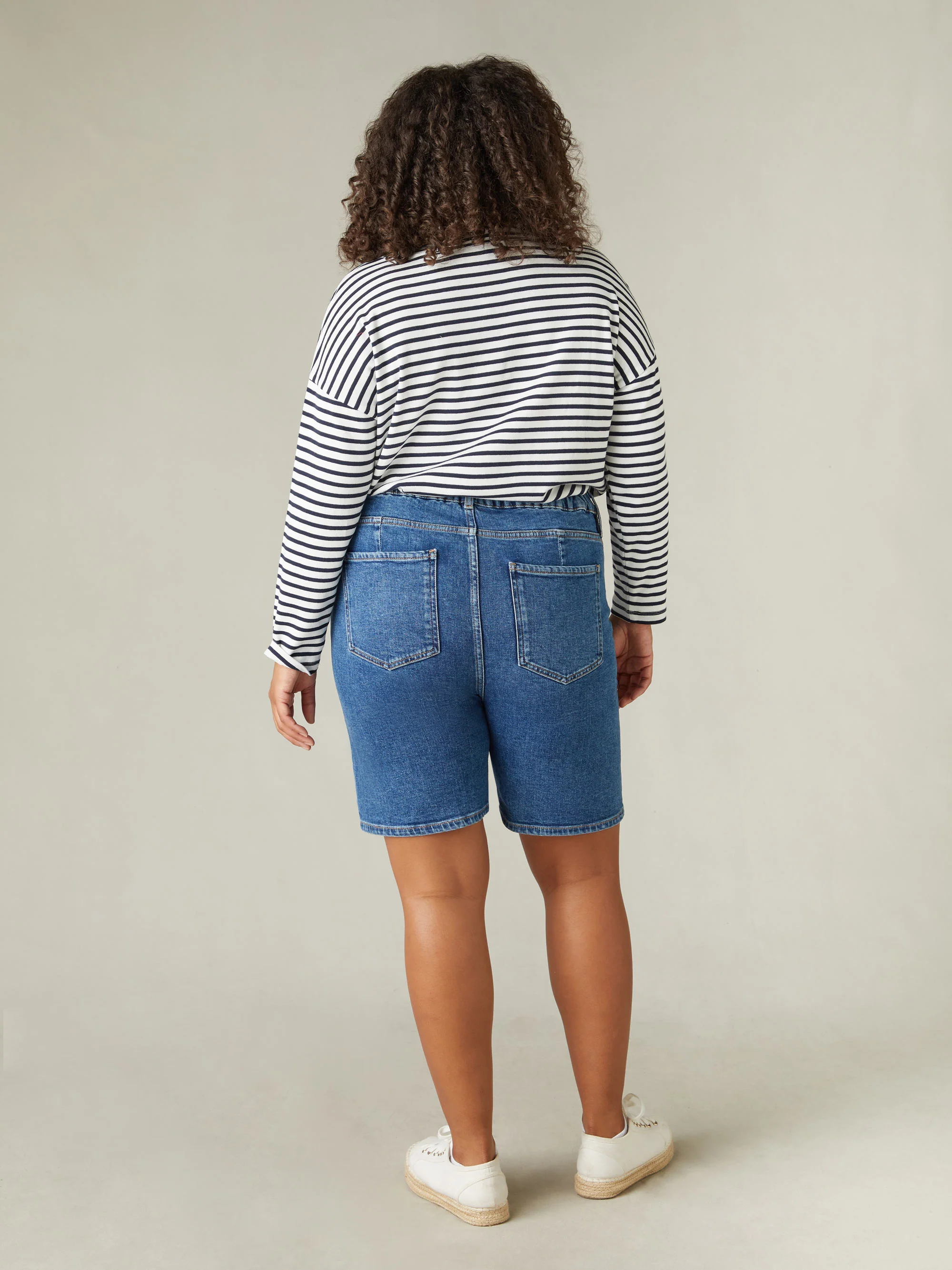 Mid Blue Denim Longline Shorts - Image 5