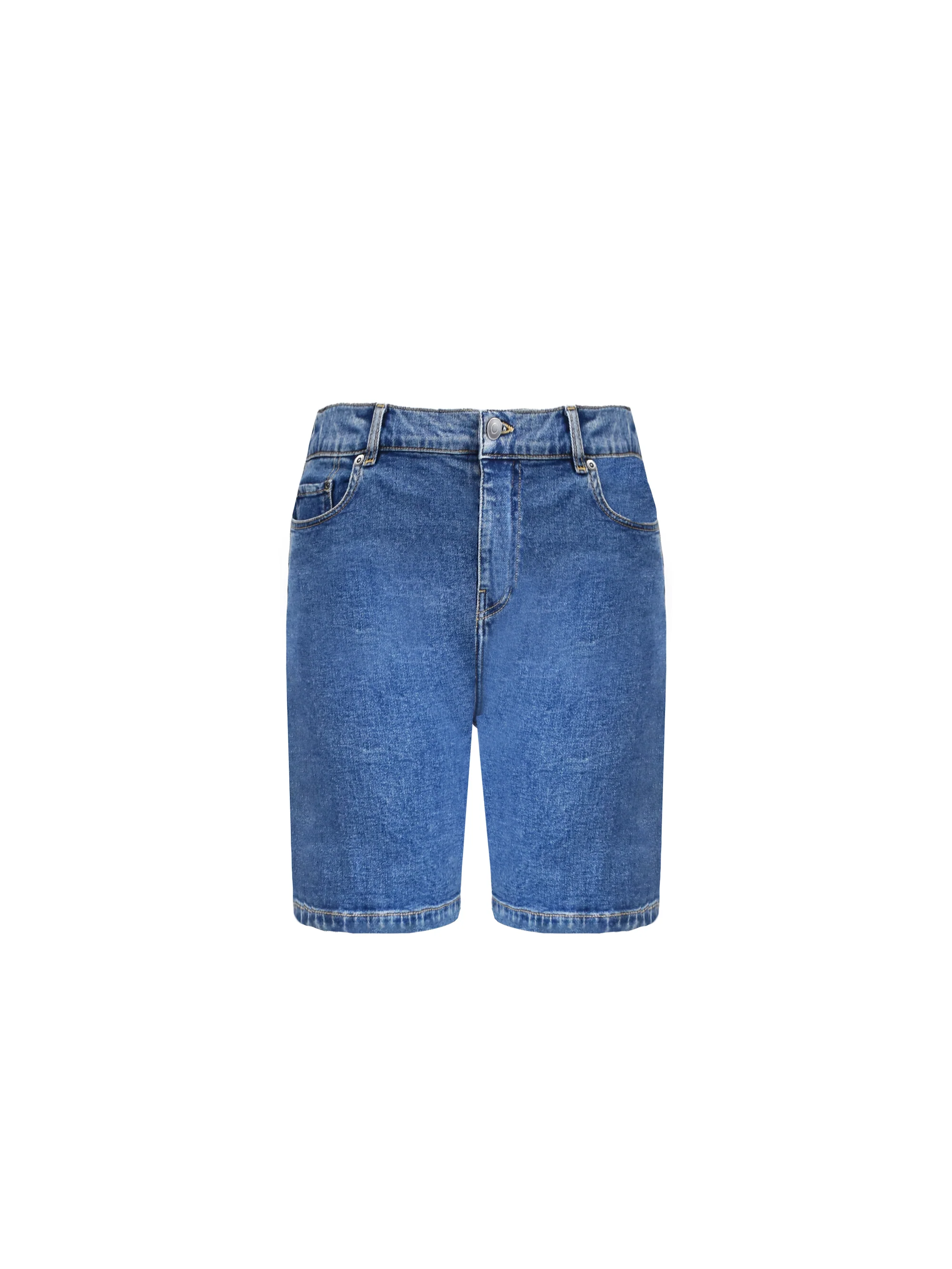 Mid Blue Denim Longline Shorts - Image 6
