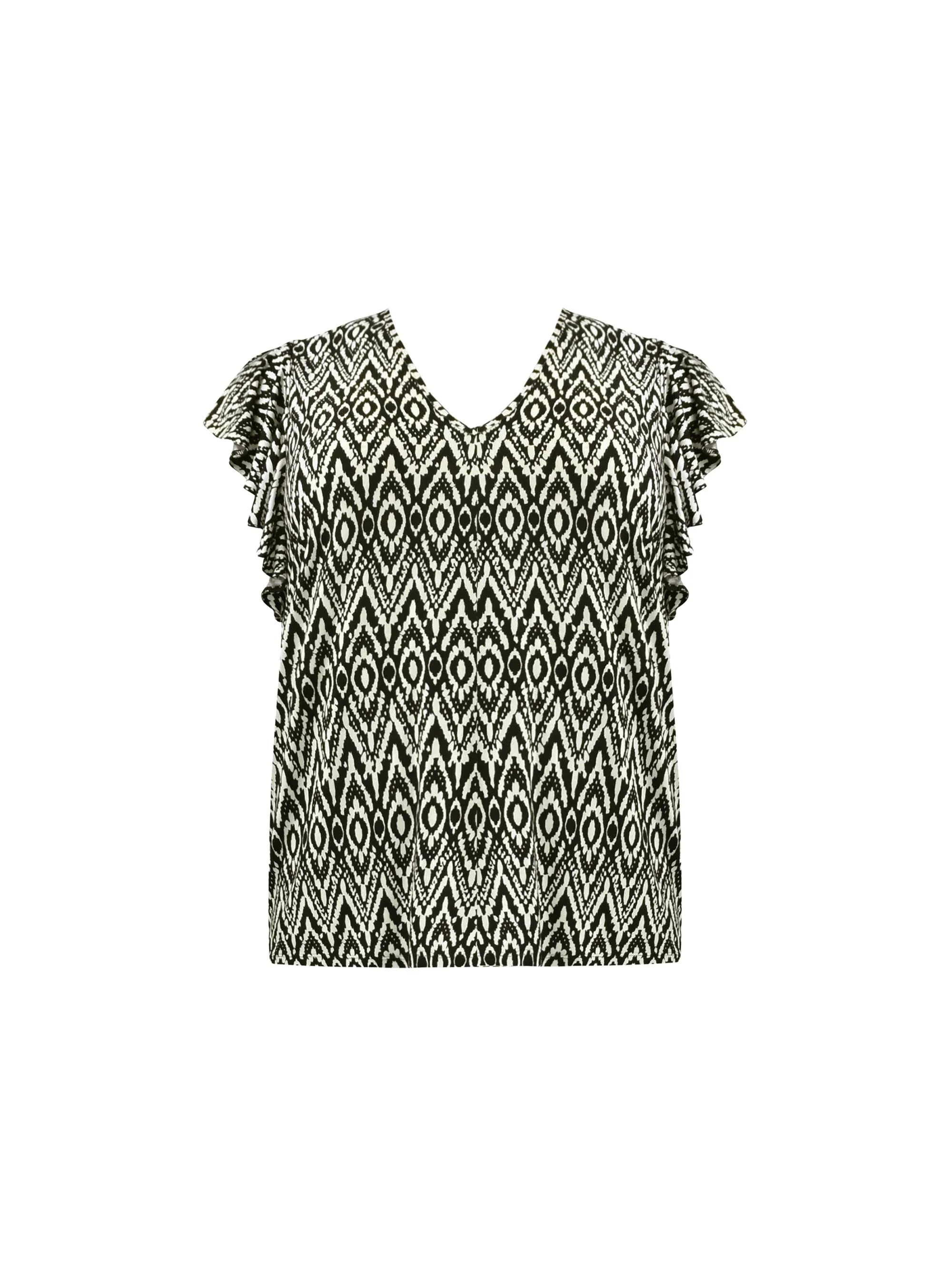Mono Aztec Print Frill Sleeve Jersey Top - Image 4