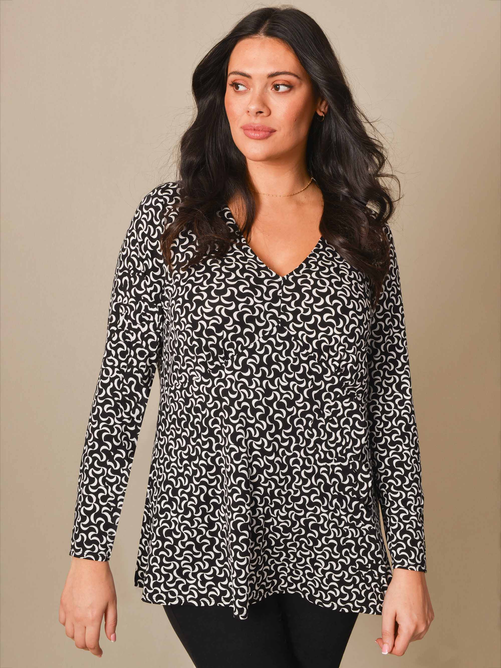 Mono Curl Print Fitted Jersey Top - Image 2
