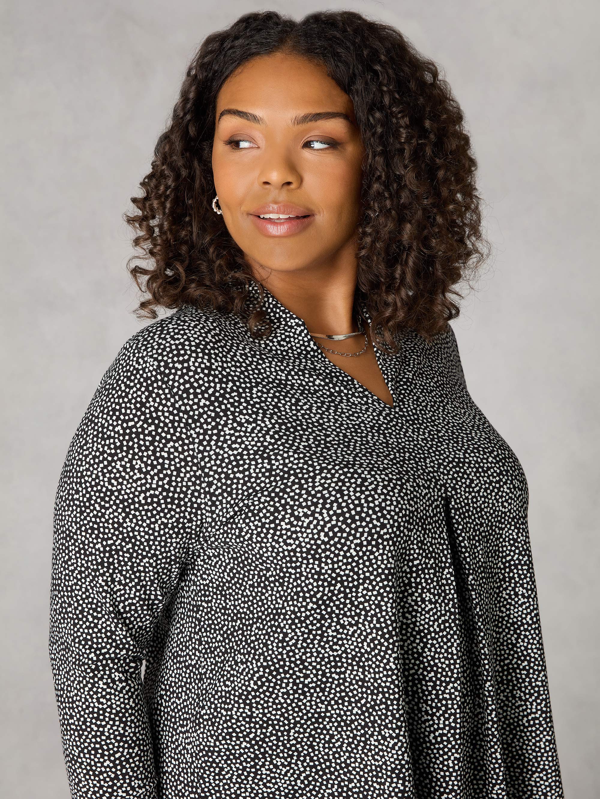 Mono Dash Print Jersey Pleat Front Top - Image 2