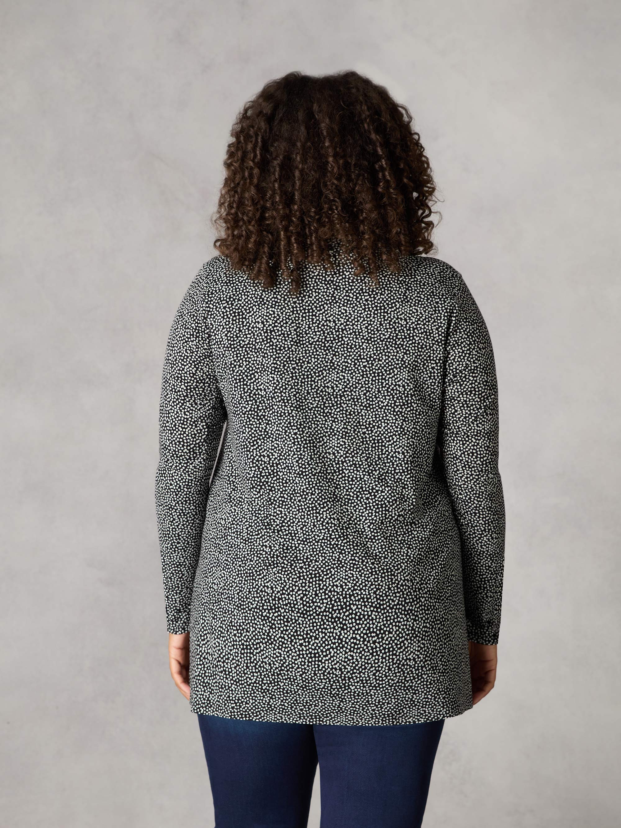 Mono Dash Print Jersey Pleat Front Top - Image 3