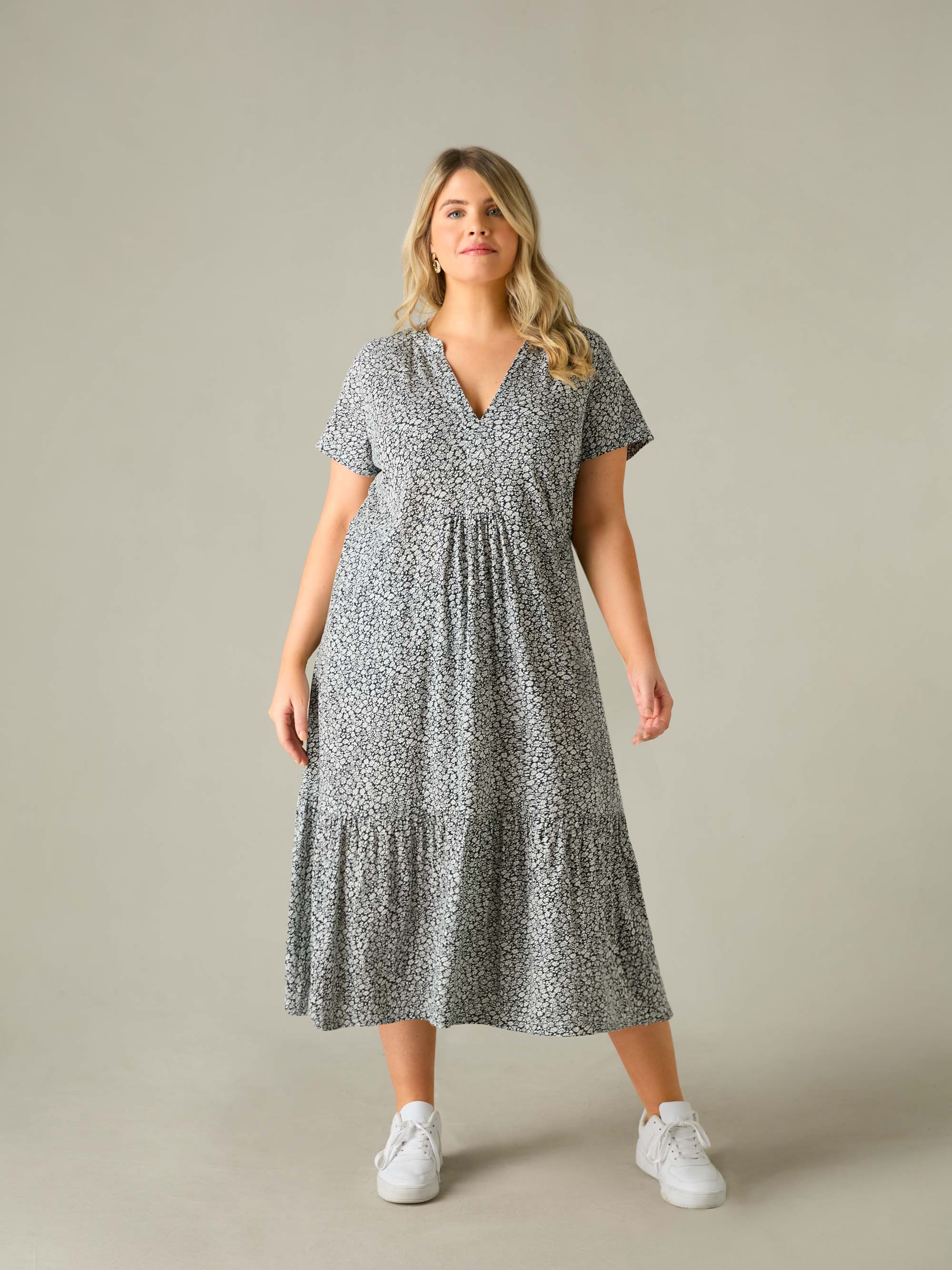 Mono Ditsy Jersey Cap Sleeve Dress - Image 4
