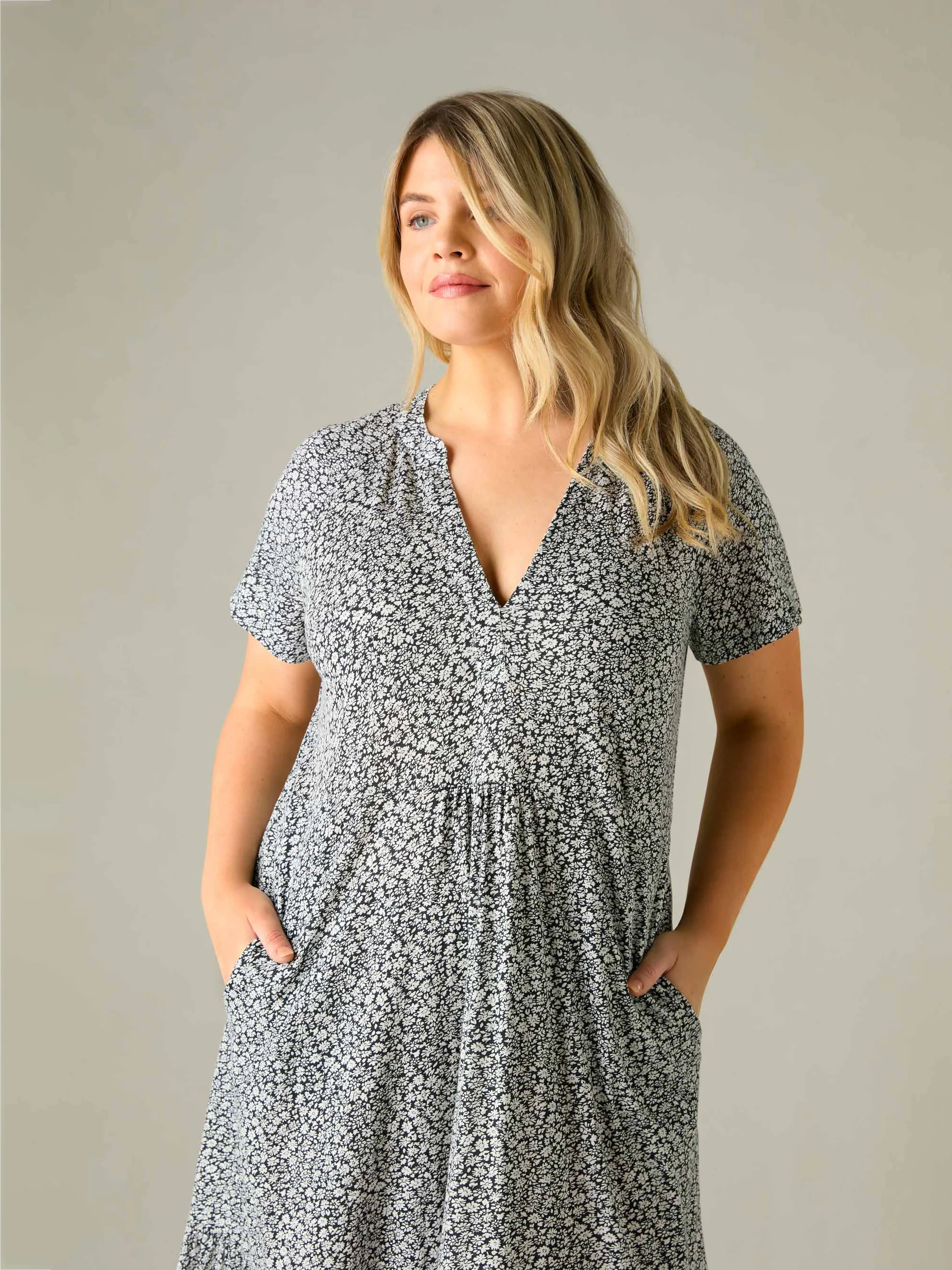 Mono Ditsy Jersey Cap Sleeve Dress - Image 6